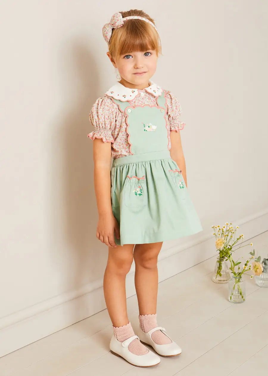 Floral Embroidered Short Sleeve Blouse for Girls - Coral Pink Cotton Top (18 Months to 10 Years) | Perfect for Spring Outfits, Birthday Parties & Family Photos