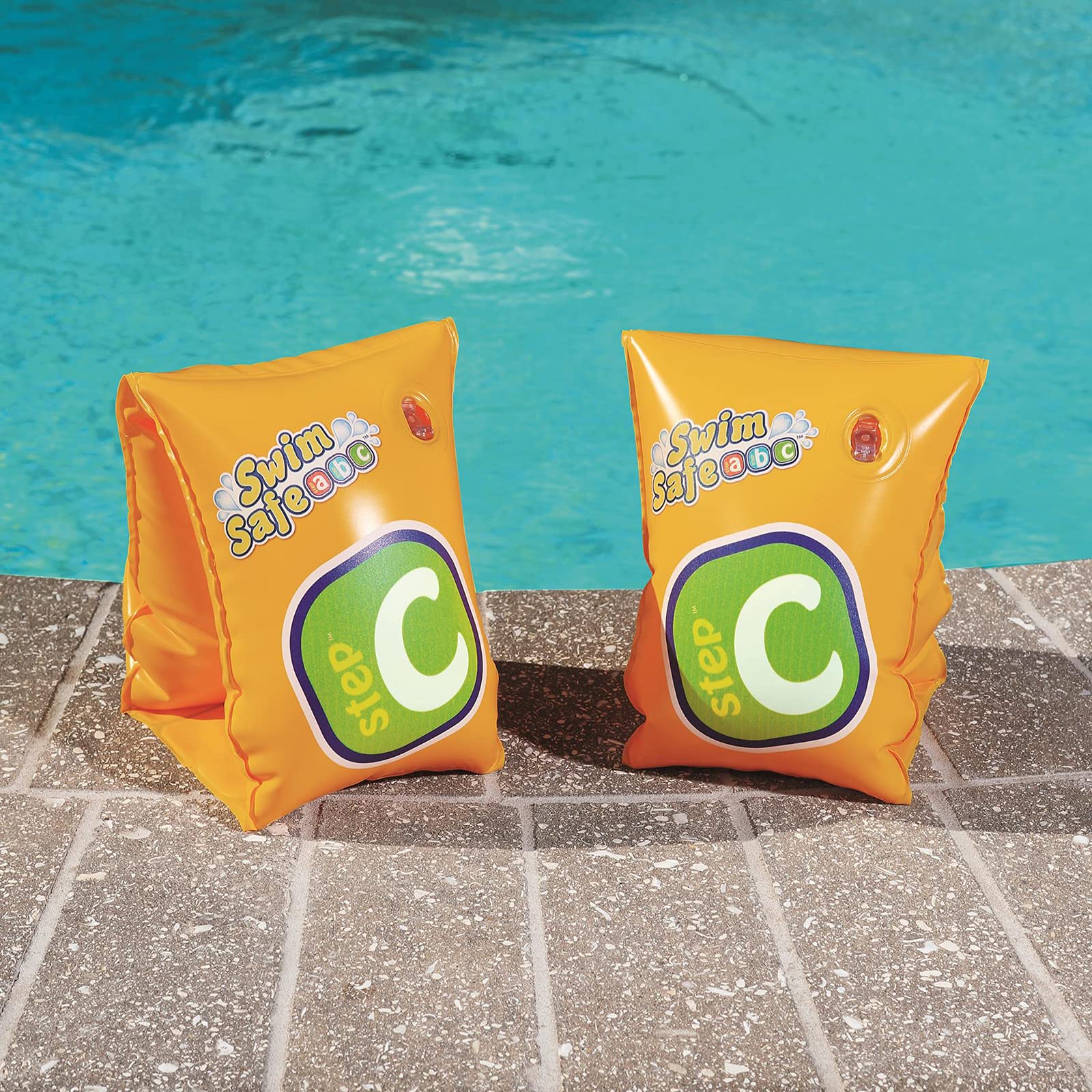 Swim Safe Step C Inflatable Arm Bands for Kids - Adjustable Floaties for Swimming Lessons, Pool Safety & Water Play