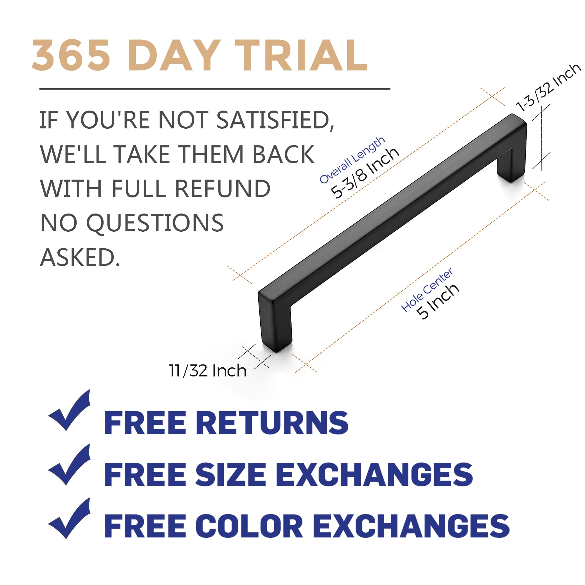 Ravinte 45-Pack 5 Inch C to C Slim Square Bar Drawer Pulls - Matte Black Kitchen Cabinet Handles for Modern Cabinets & Furniture - Perfect for Home Renovation, DIY Projects & Office Upgrades