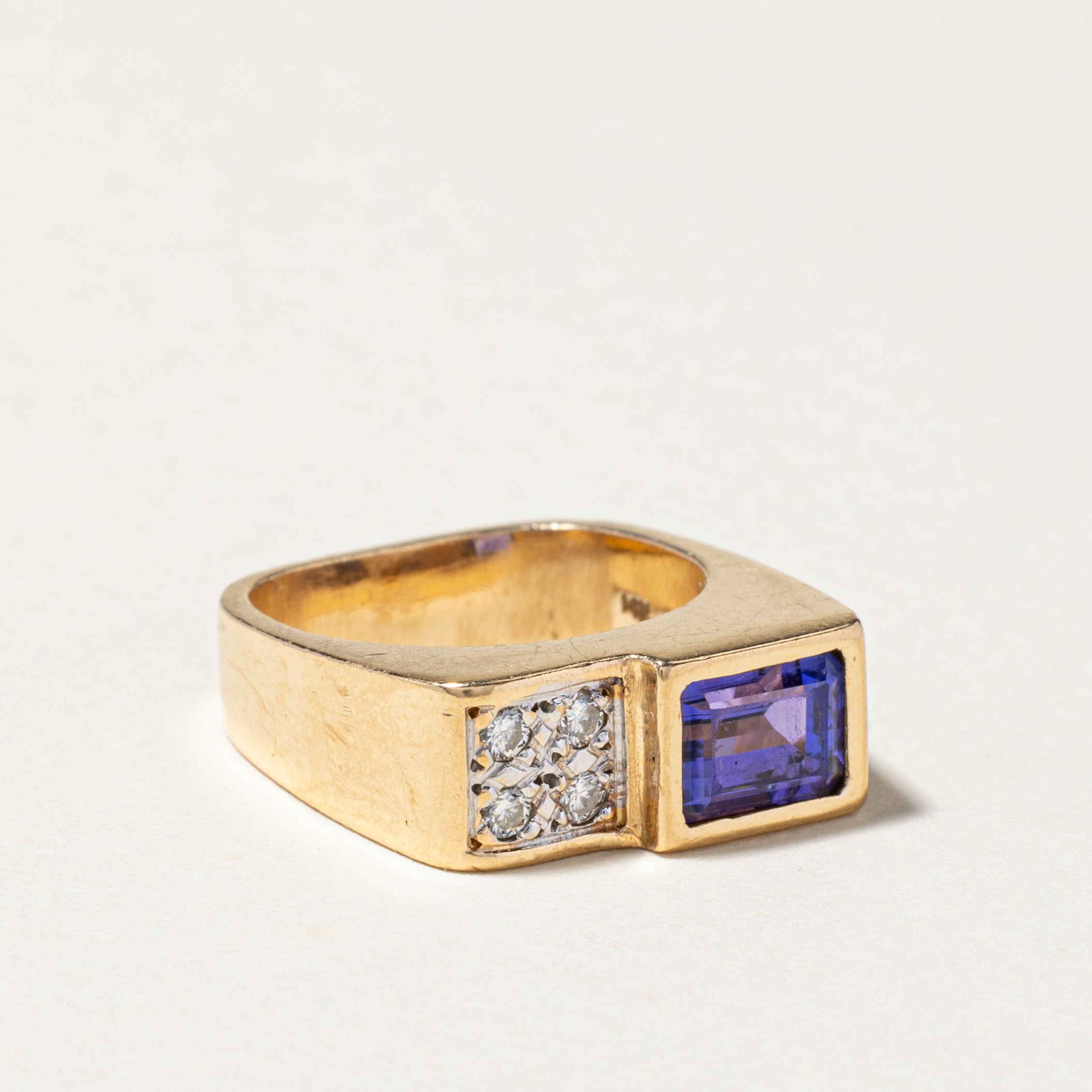 14K Yellow Gold Tanzanite & Diamond Cocktail Ring - 1.64ct Tanzanite & 0.12ctw Diamonds - Size 4 - Elegant Evening Wear & Special Occasion Jewelry Gift for Women