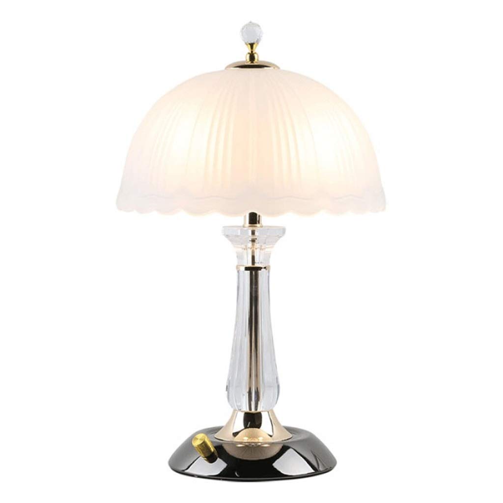 TOMYEUS 15.7-Inch Crystal Table Lamp with Frosted Glass Shade & Gold Knob Switch - Elegant Bedside Lighting for Bedroom, Living Room, or Office Decor