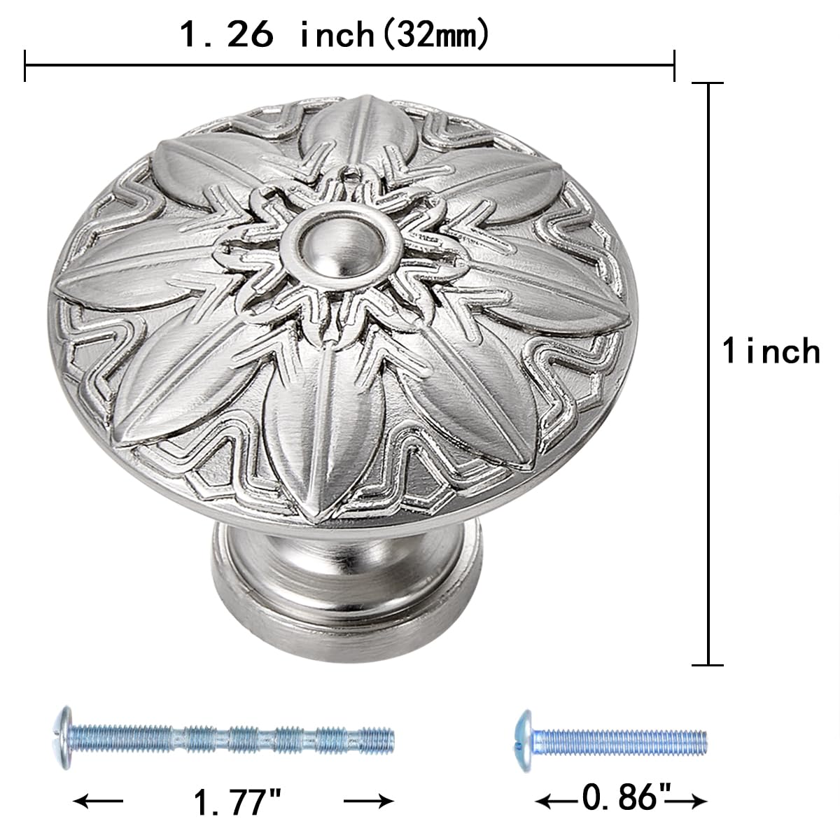 10 Pack Round Drawer Knobs 1.25 Inch (32mm) Brushed Nickel Cabinet Handles - Modern Kitchen Cabinet Pulls, Bathroom Vanity Drawer Knobs, Dresser & Office Furniture Hardware for Home & Office Organization