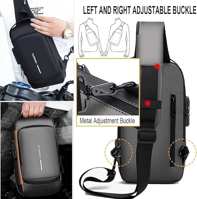 Anti-Theft Crossbody Backpack for Men & Women - Waterproof Sling Bag with USB Charging Port & Lock - Perfect for Travel, Hiking, Gym & Daily Use