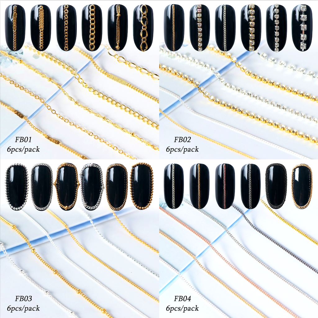 Nail Art Chains Decoration Bag - 50pcs Gold & Silver Nail Jewelry Charms for DIY Manicure - Perfect for Nail Salons, Home Nail Art, Parties & Gifts