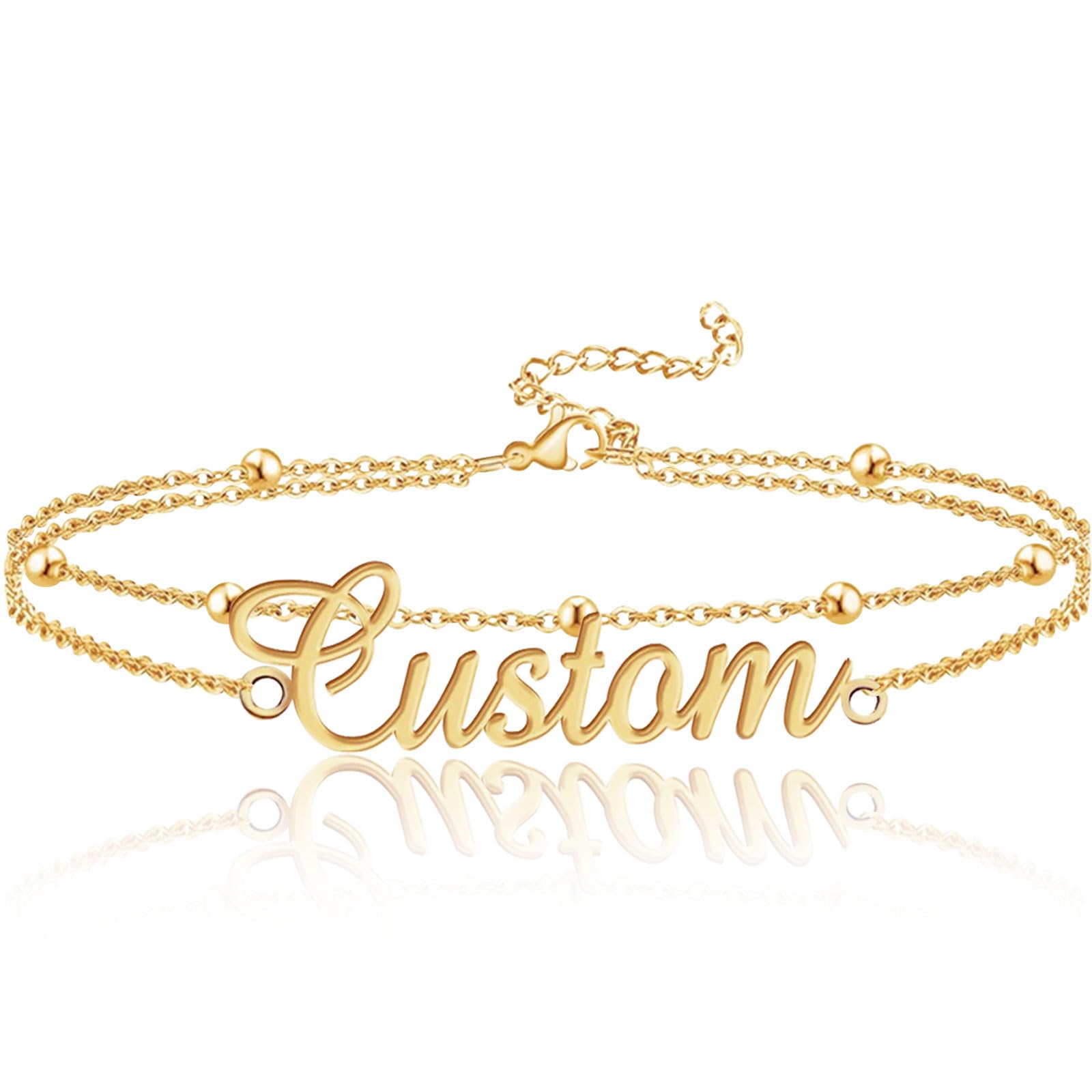 Personalized Name Bracelets for Women - Custom 18K Gold Plated Adjustable Name Bracelet & Anklet Set, Engraved Jewelry Gift for Girlfriend, Wife, Daughter | Birthday, Anniversary, Valentine's Day Gift Idea