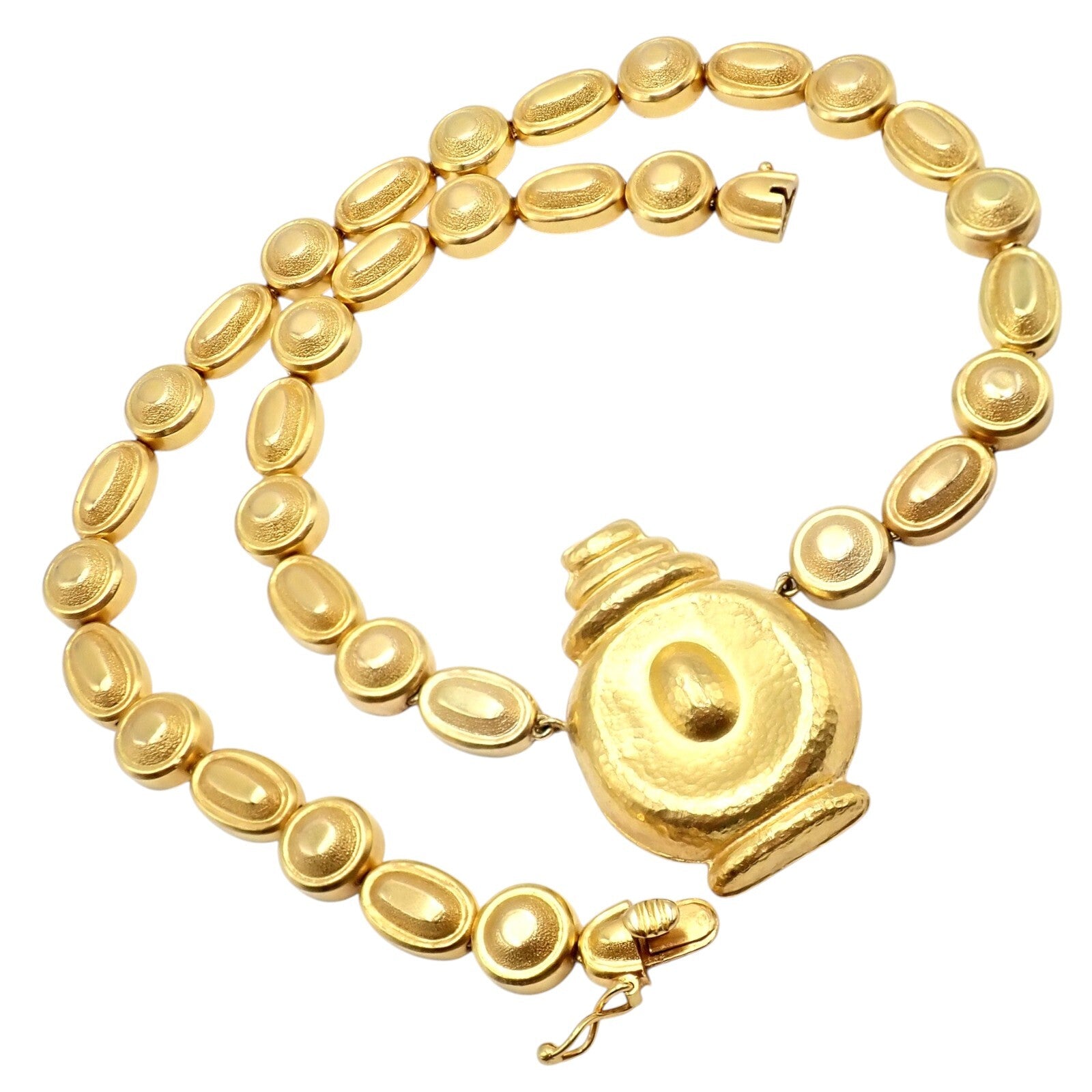 Vintage Estate Ilias Lalaounis 18k Yellow Gold Hammered Vase Necklace - Elegant Jewelry for Weddings, Parties & Special Occasions