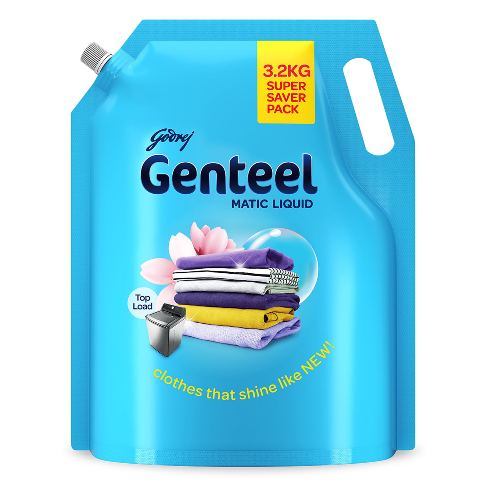 Genteel Matic Liquid Laundry Detergent Refill Pouch 3.2kg (7.05 lbs) - Top Load Washer Safe | No Soda Formula with Built-In Fabric Softener | Ideal for Large Families & Heavy Laundry Loads