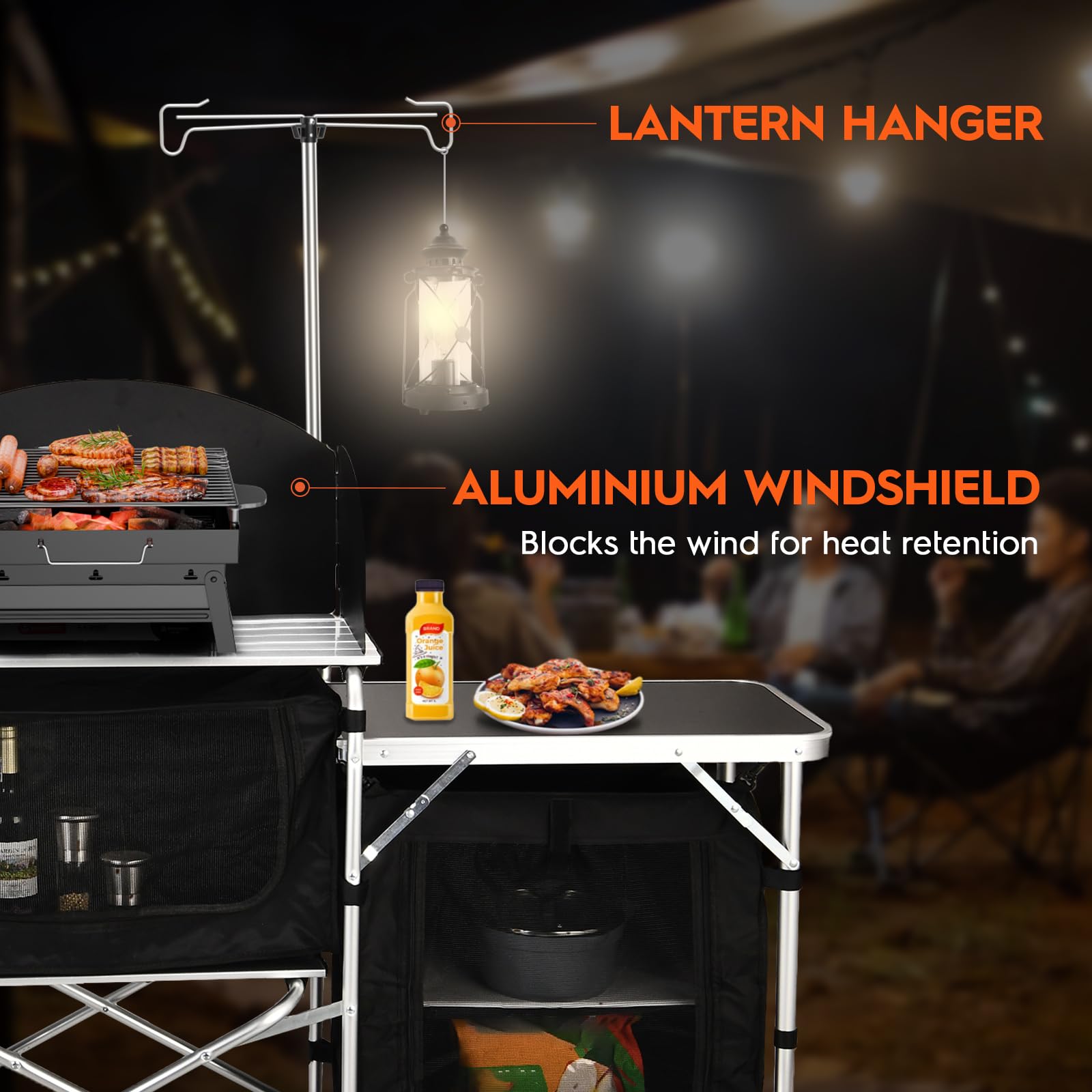 Portable Folding Camping Table with Storage Bag - 3-in-1 Outdoor Kitchen Station with Windshield & Storage Cupboards - Perfect for Camping, BBQ, Picnic, Backpacking & Outdoor Cooking Adventures