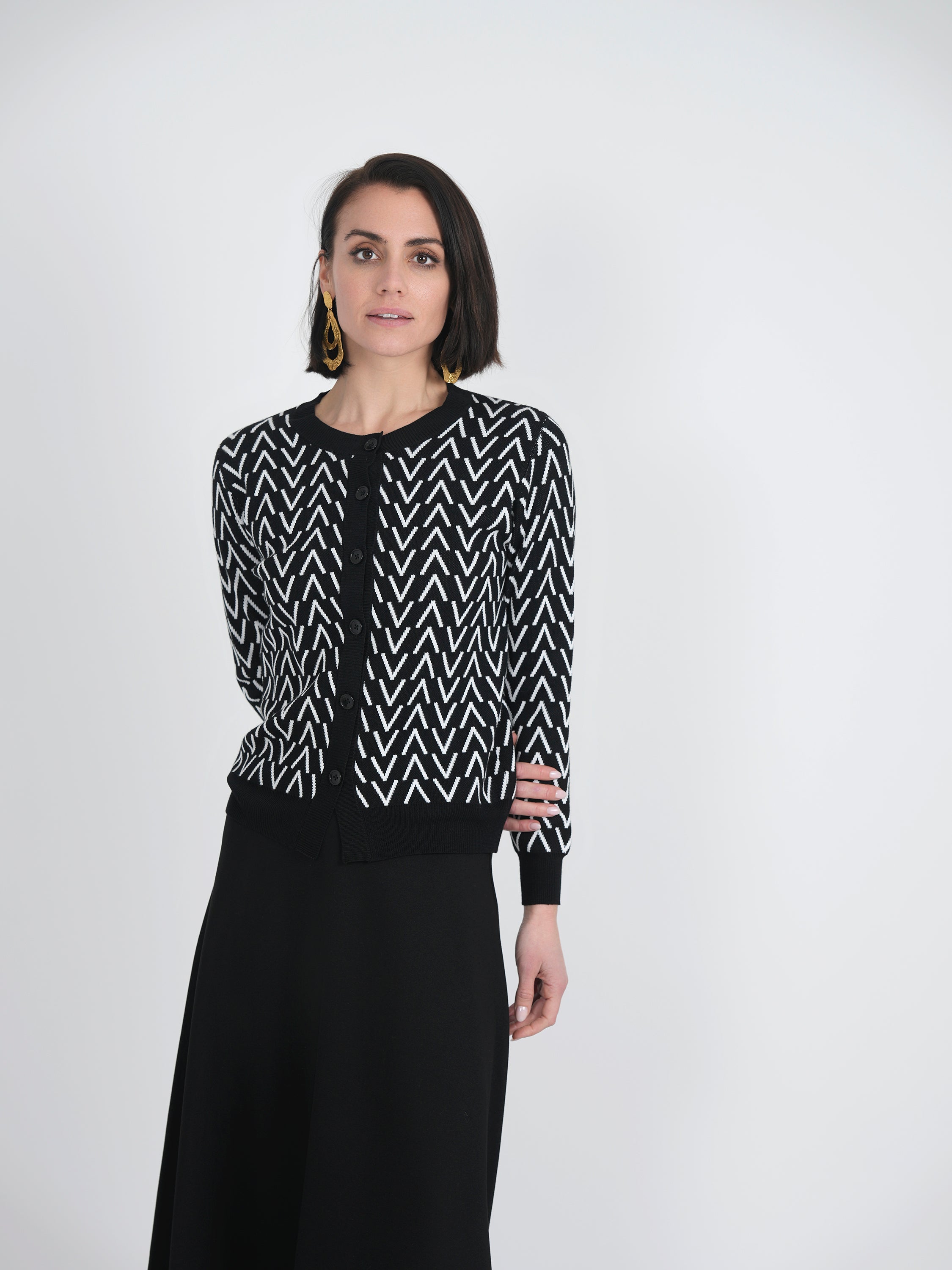 Stylish Crew Neck Printed Knit Cardigan for Women - Soft Comfortable Open Front Sweater - Perfect for Fall Layering & Casual Outfits