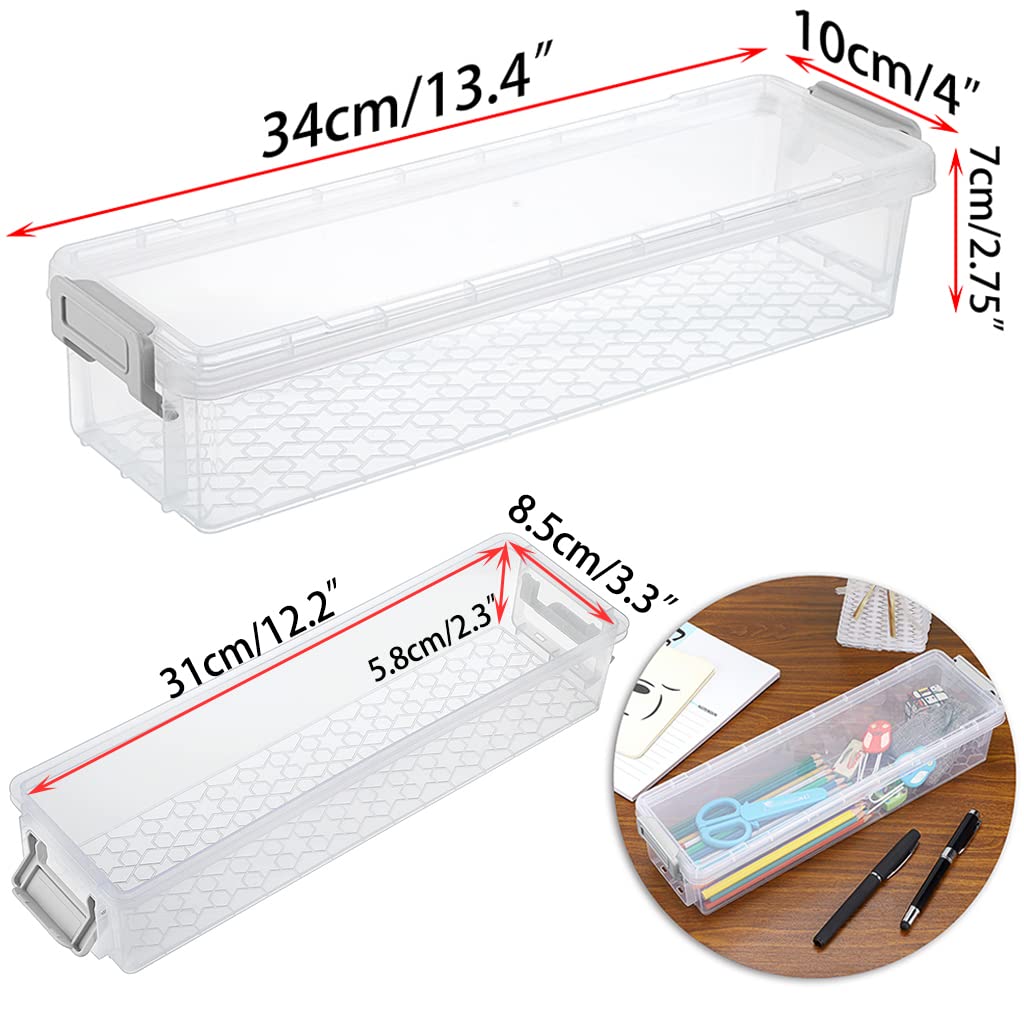 BTSKY 3-Pack Clear Plastic Stackable Storage Box with Grey Clip – Organizer for Pens, Pencils, Markers, Erasers & Office Supplies | Perfect for Home, Office & School Organization