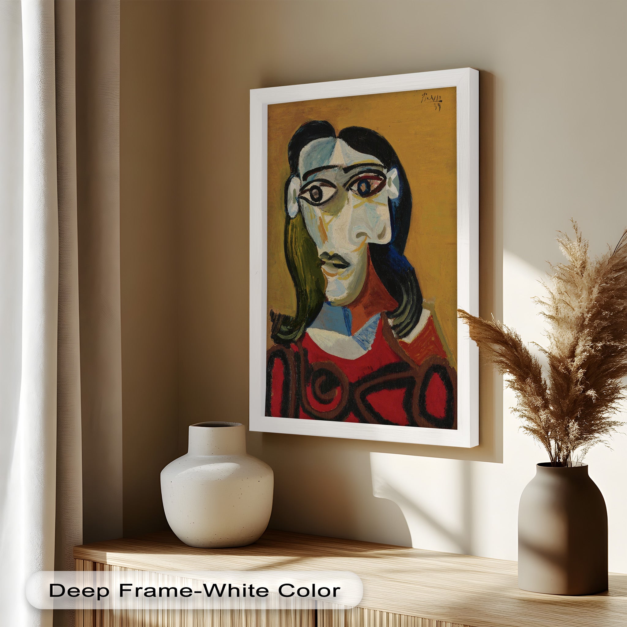 Abstract Portrait with Red Garment - Picasso Style Oil Painting Reproduction - Wall Art for Living Room, Bedroom & Office Decor