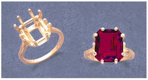 Solid Sterling Silver or 14kt Gold Emerald Cut Pre-Notched Blank Ring Setting - Size 7 (12x10mm or 16x12mm) - Perfect for Engagement Rings, Wedding Bands & Jewelry Making