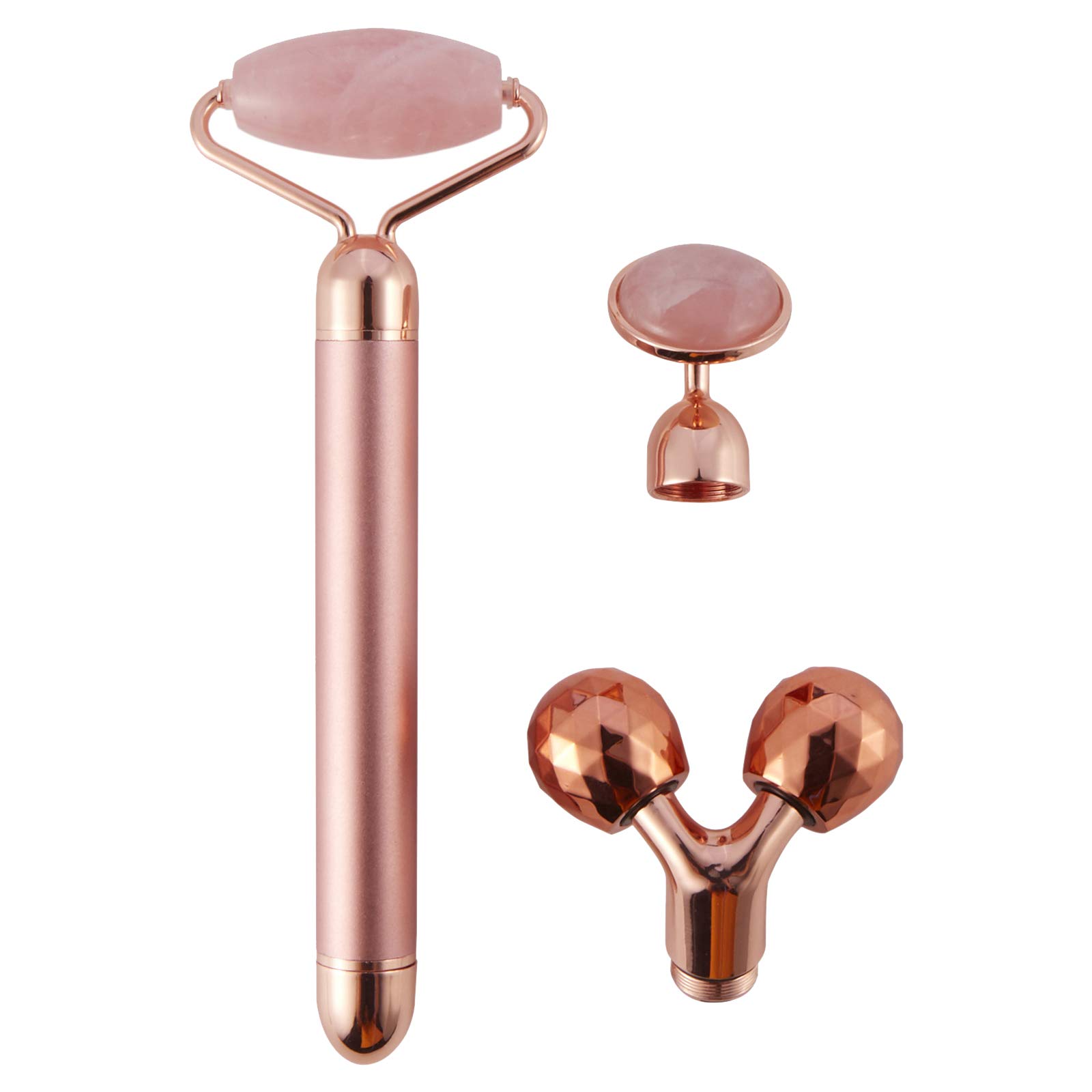 WANGDEFU 3-in-1 Electric Jade Roller & Rose Quartz Facial Massager - 100% Natural Anti-Aging, Anti-Wrinkle, Skin Tightening & Chin Toning Beauty Tool with Rose Gold Finish | Perfect for At-Home Spa, Skincare Routine & Relaxation Therapy