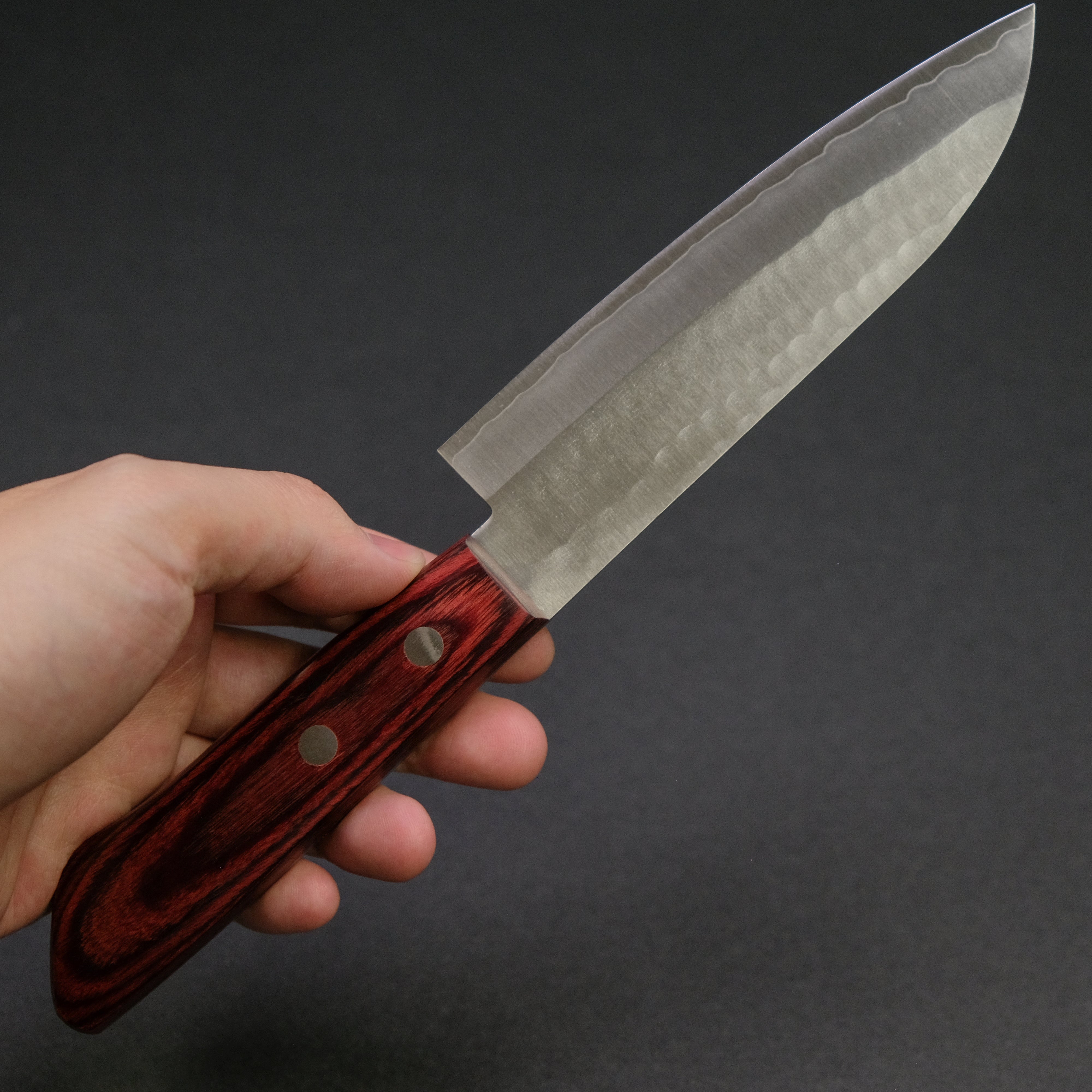 Hitohira NM Small Santoku Knife 130mm with Red Pakka Handle - No Bolster - Japanese Kitchen Knife for Precise Slicing, Dicing & Chopping - Perfect for Home Chefs & Professional Cooks