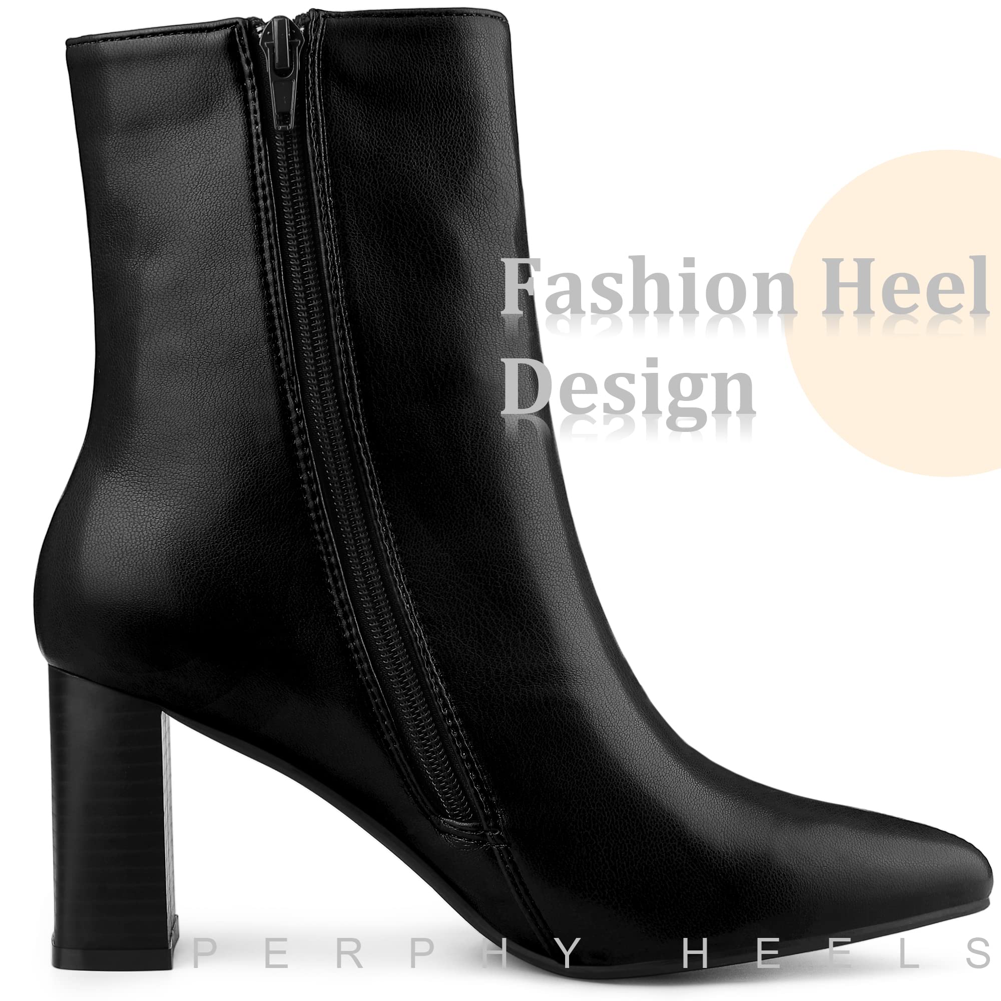 Perphy Women's Pointed Toe Ankle Boots with Block Heel - Stylish High Heel Booties for Office, Party & Fall Fashion