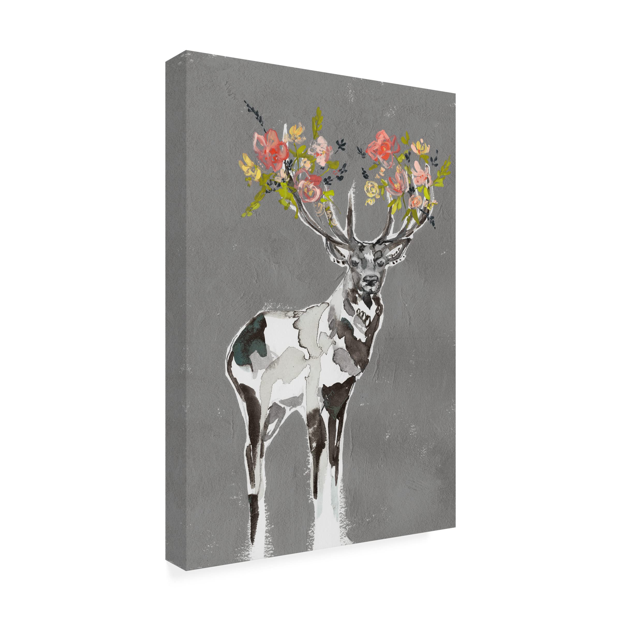 Jennifer Goldberger 'Deer And Flowers I' Canvas Art Print - Nature Inspired Wall Decor for Living Room, Bedroom & Office - Trademark Fine Art Collection