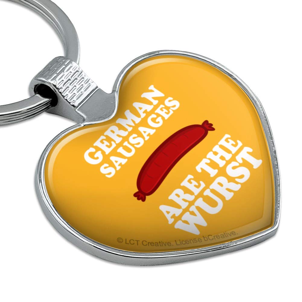 Funny German Sausage Keychain - Wurst Humor Metal Key Ring with Heart Design - Perfect Gift for Food Lovers & Sausage Enthusiasts