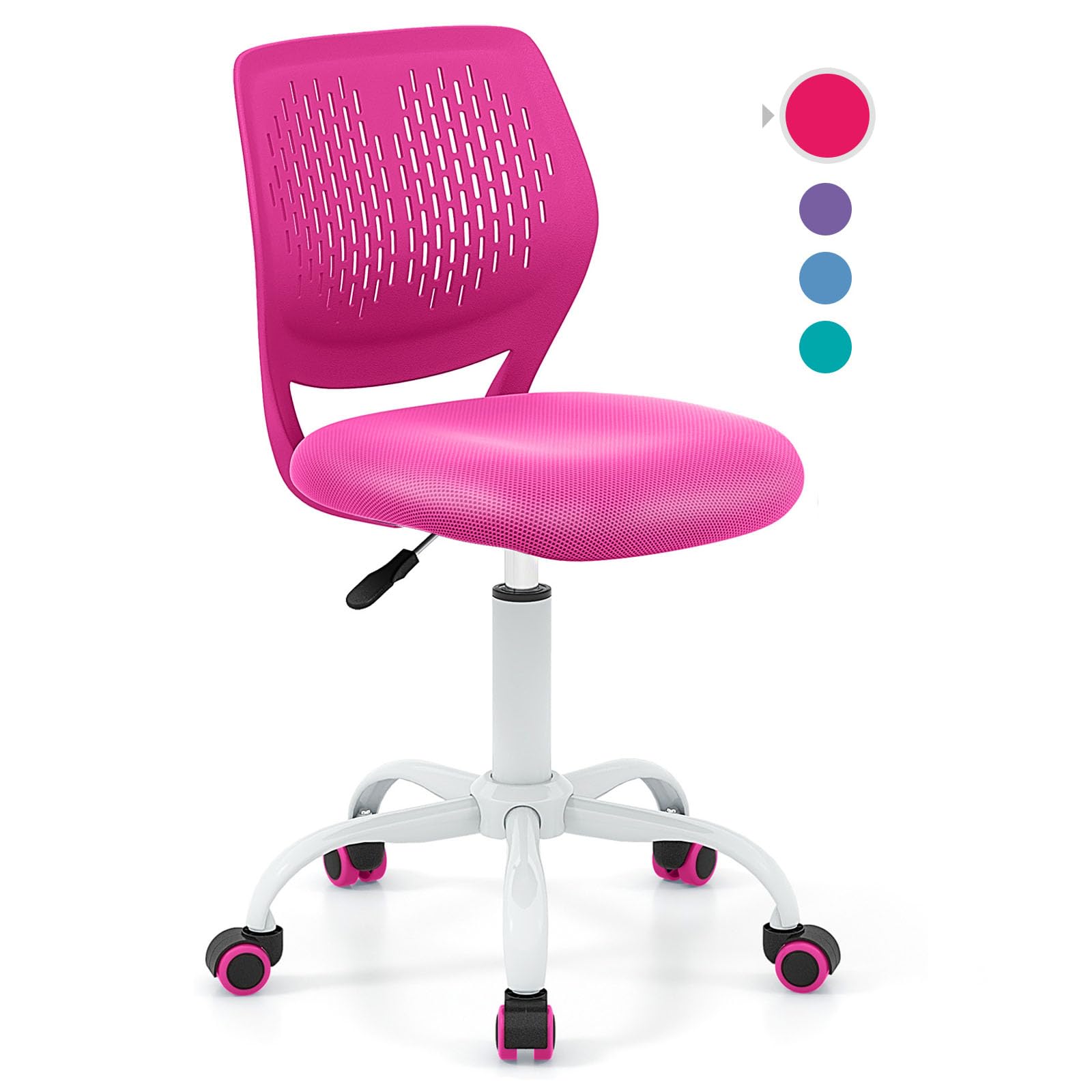 Powerstone Adjustable Kids Desk Chair - Ergonomic Swivel Task Chair for Boys & Girls, Armless Study Chair for Teens, Home Office & School Use (Rose) - Perfect for Homework, Online Classes & Gaming