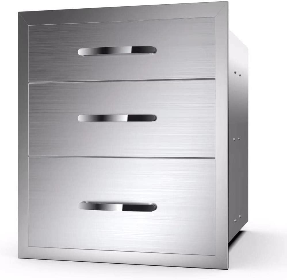 Stainless Steel Triple Access Drawers with Handle for Outdoor Kitchen Island - 20W x 27H x 23D | Durable Outdoor Kitchen Storage Solution for Grilling, BBQ & Patio Organization