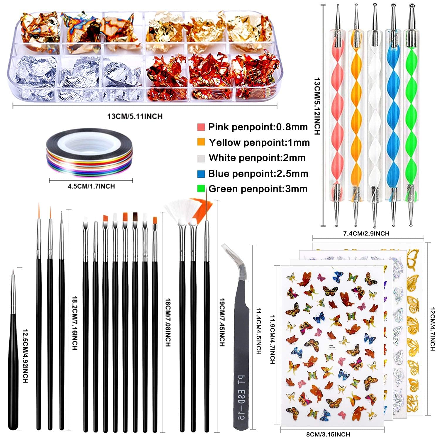 INOG Professional Nail Art Stamping Kit with 3D Design Tools, Stamping Pen & Brush, Polish, Stickers, Foil Tape Strips and Rhinestones - Perfect for DIY Manicures, Salon Nail Designs & Home Nail Art Projects