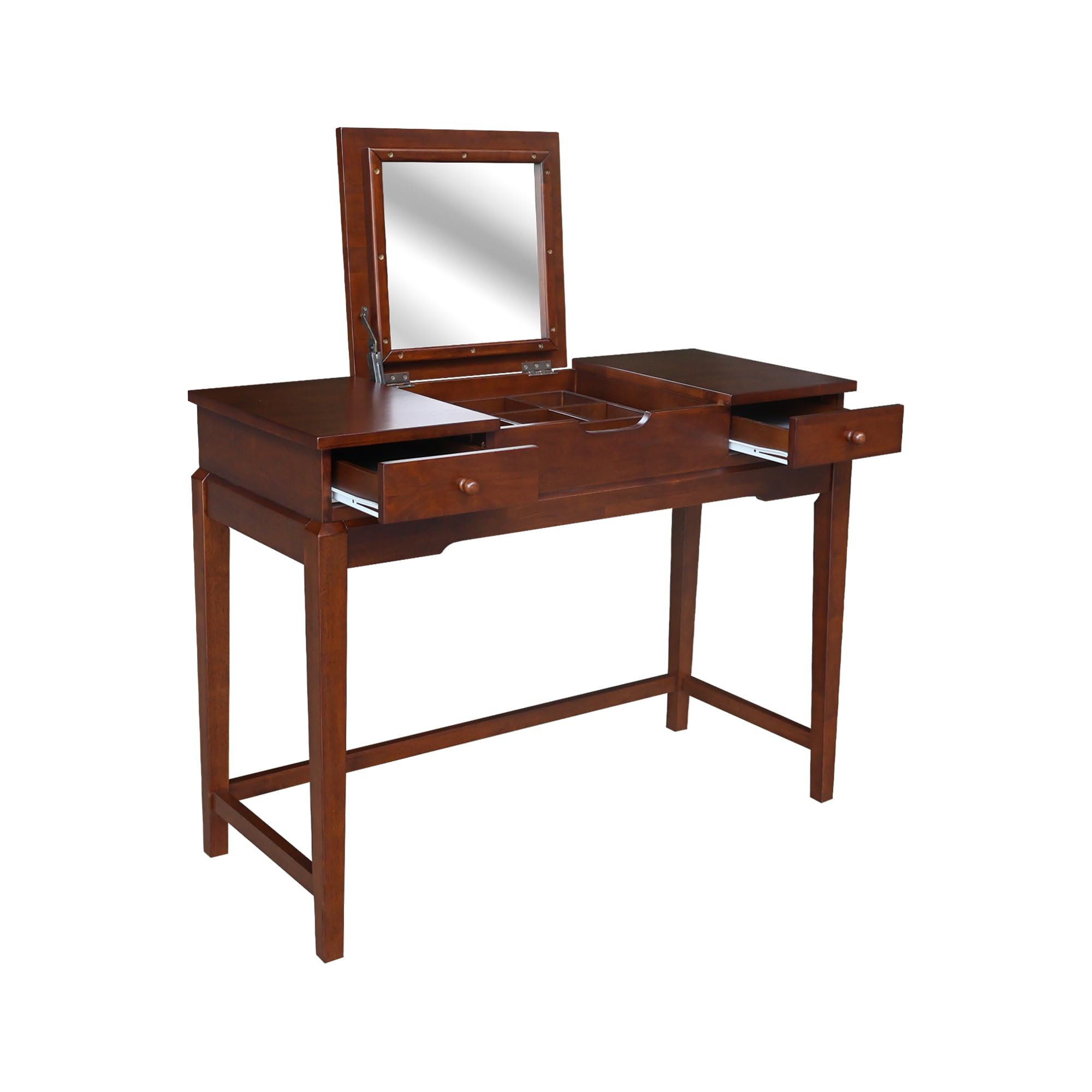 International Concepts Espresso Vanity Table with Matching Bench - Elegant Dressing Table Set for Bedroom, Makeup Vanity & Home Decor
