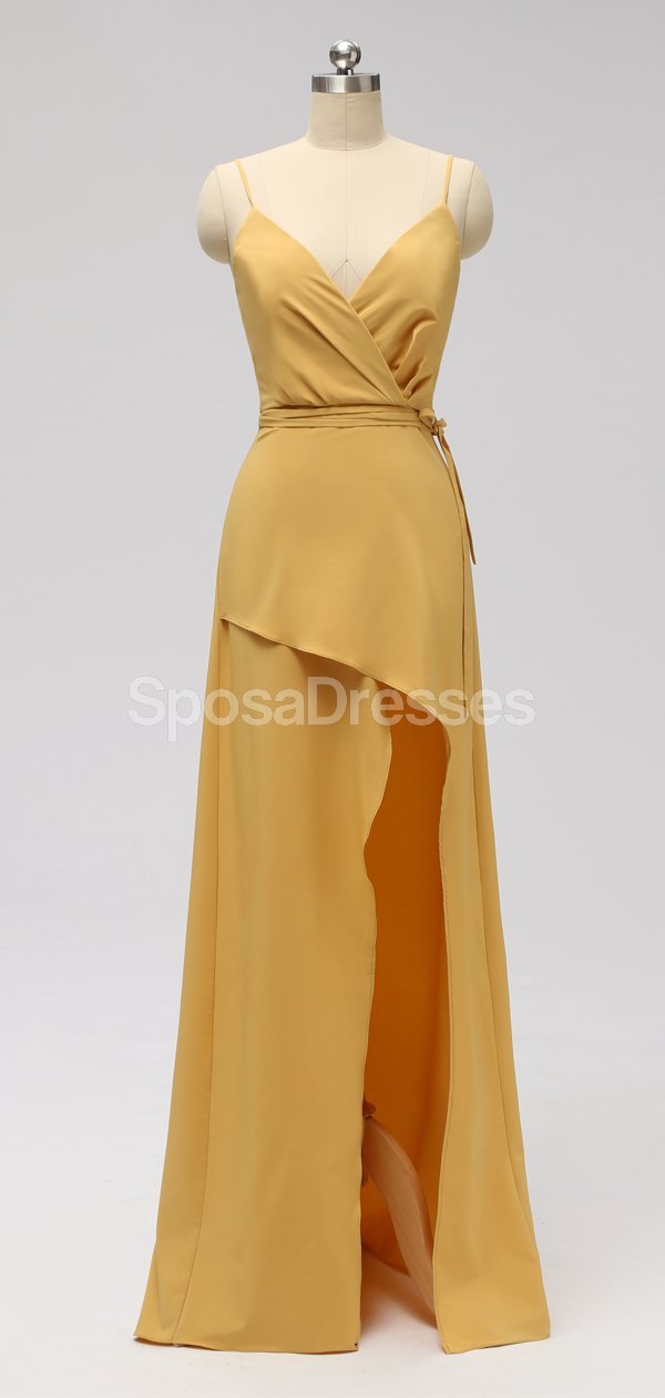 Elegant Orange Side Slit Spaghetti Strap Long Bridesmaid Dress - WG602 | Perfect for Weddings, Prom & Formal Events