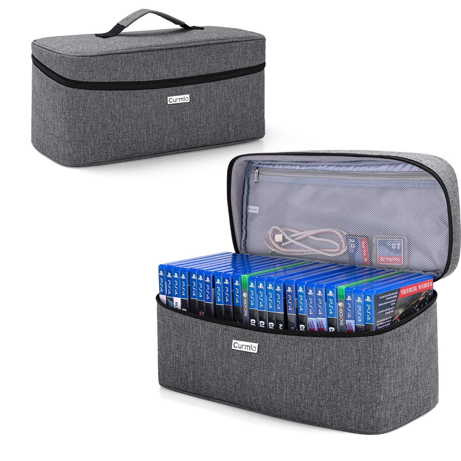 CURMIO Universal Game Disc Storage Bag - Holds 24 Discs, Portable Carrying Case for PS5, PS4 Pro, PS3, Xbox Series X/S & Xbox One (Gray) - Perfect for Travel, Gaming Parties & Organized Storage