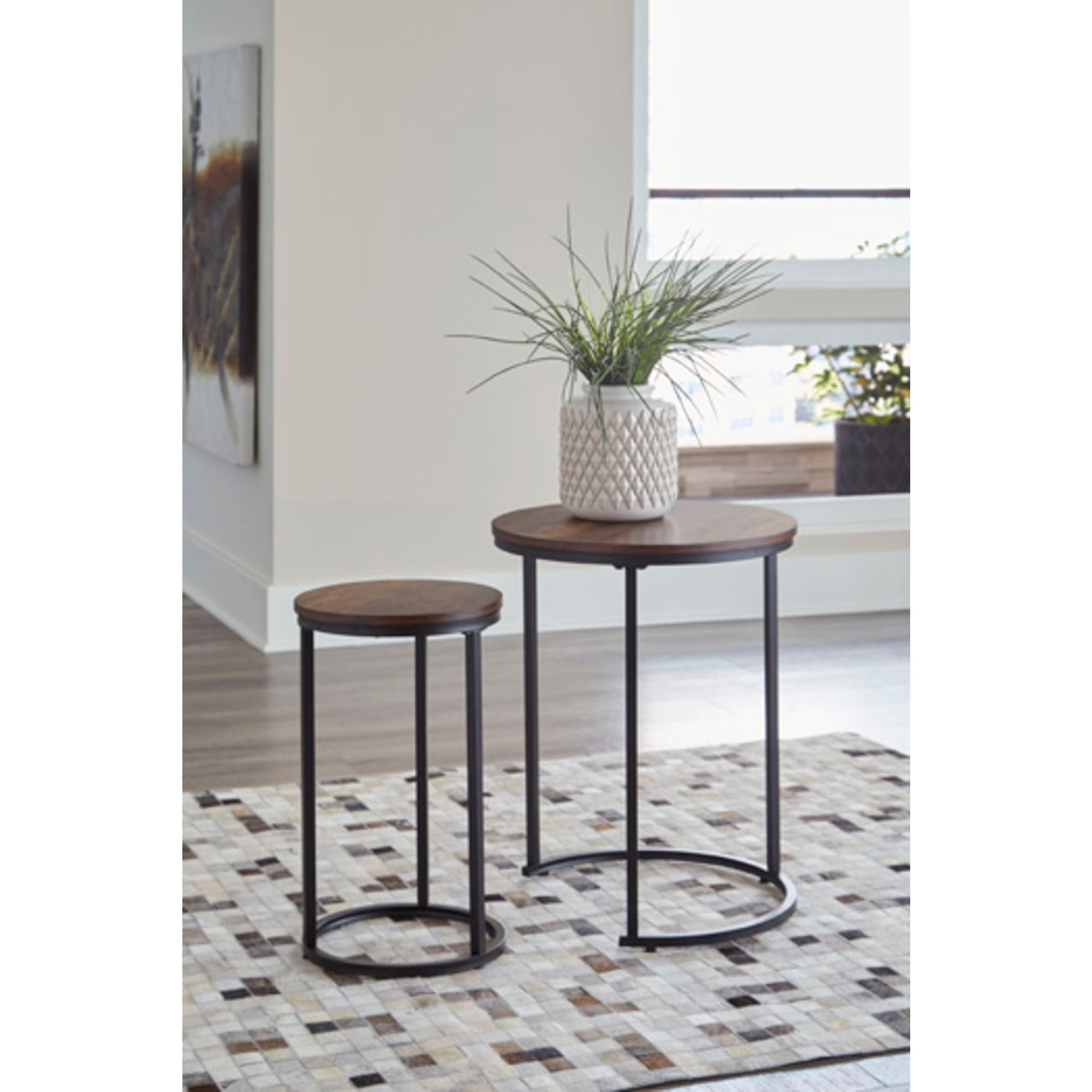 Briarsboro Accent Table Set of 2 - Modern Brown & Black Side End Tables for Living Room, Bedroom, or Office Decor