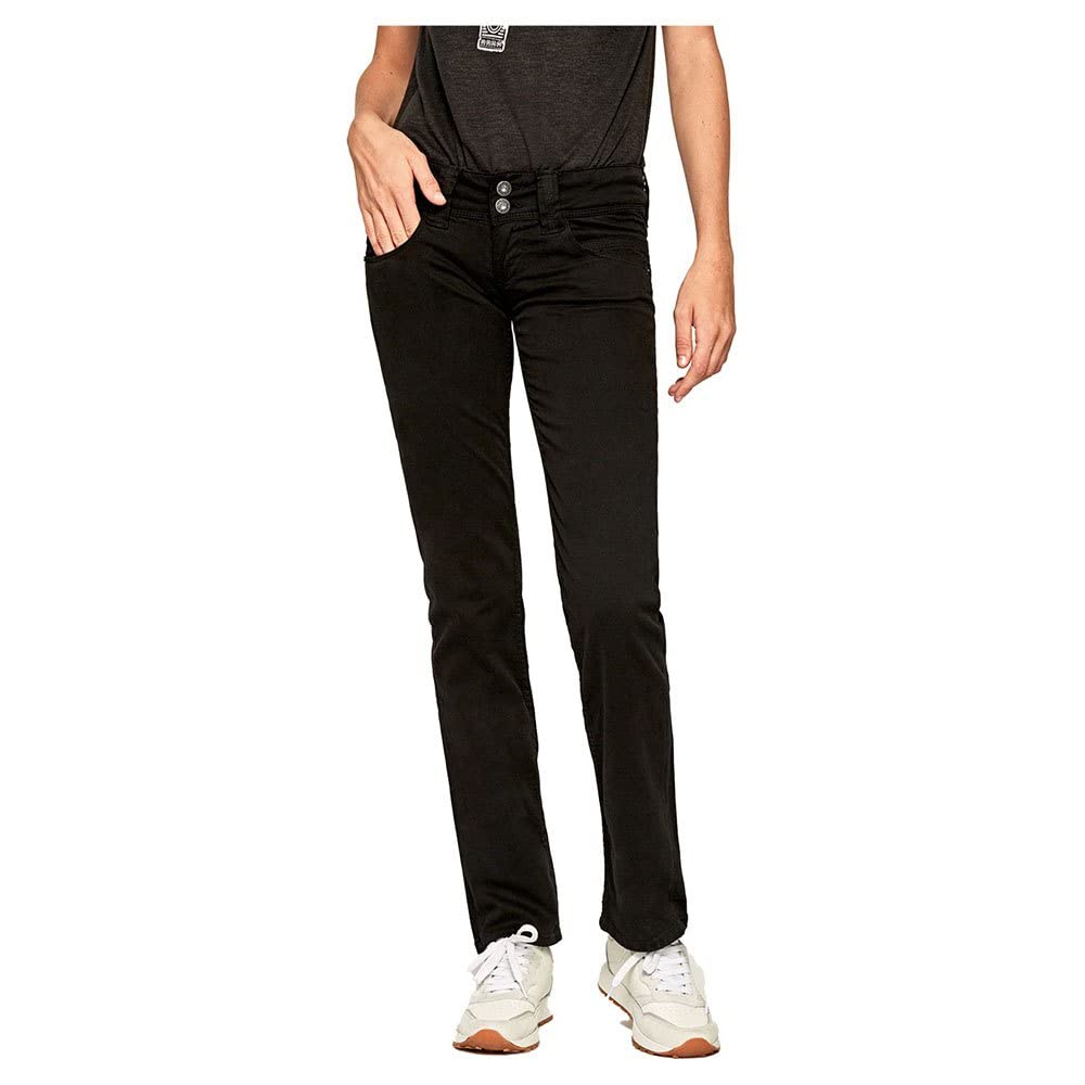Pepe Jeans Venus Women's Black 5-Pocket Trousers Pants - EU 44 (US 34/32) - Stylish High Waist Slim Fit Jeans for Casual Wear & Office Outfits