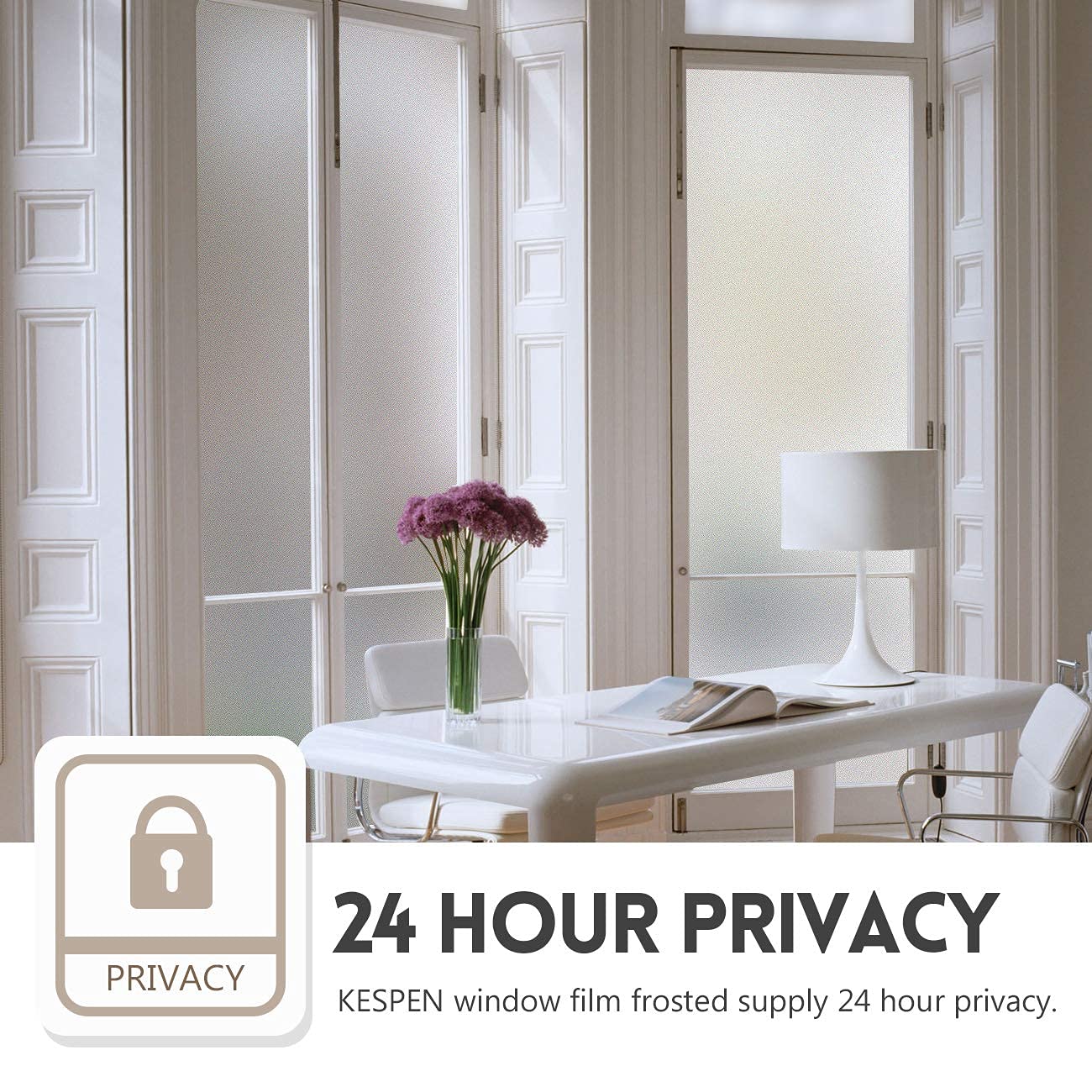 One Way Daytime Privacy Heat Blocking Window Film - 24 Hour Frosted Window Tint for Home & Office - UV Protection, Energy Saving, Day & Night Privacy Solution for Windows