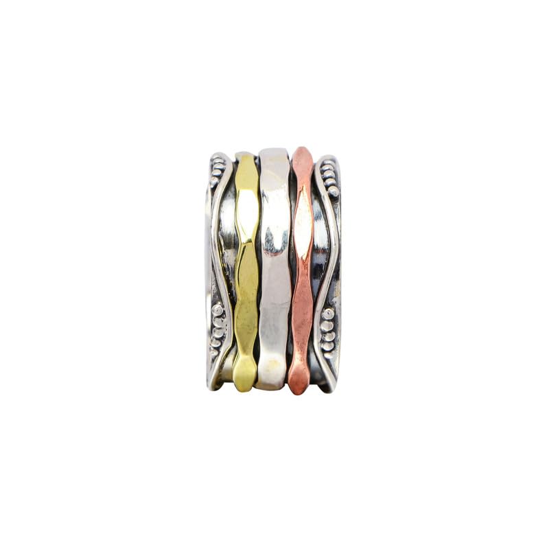 925 Sterling Silver Spinner Ring for Women - Handmade Three-Tone Worry Ring, Fidget Ring & Meditation Jewelry | US Size 9 Yoga Spinner Ring, Thumb Ring & Promise Ring | Perfect Gift for Her, Stress Relief & Anxiety Relief Jewelry