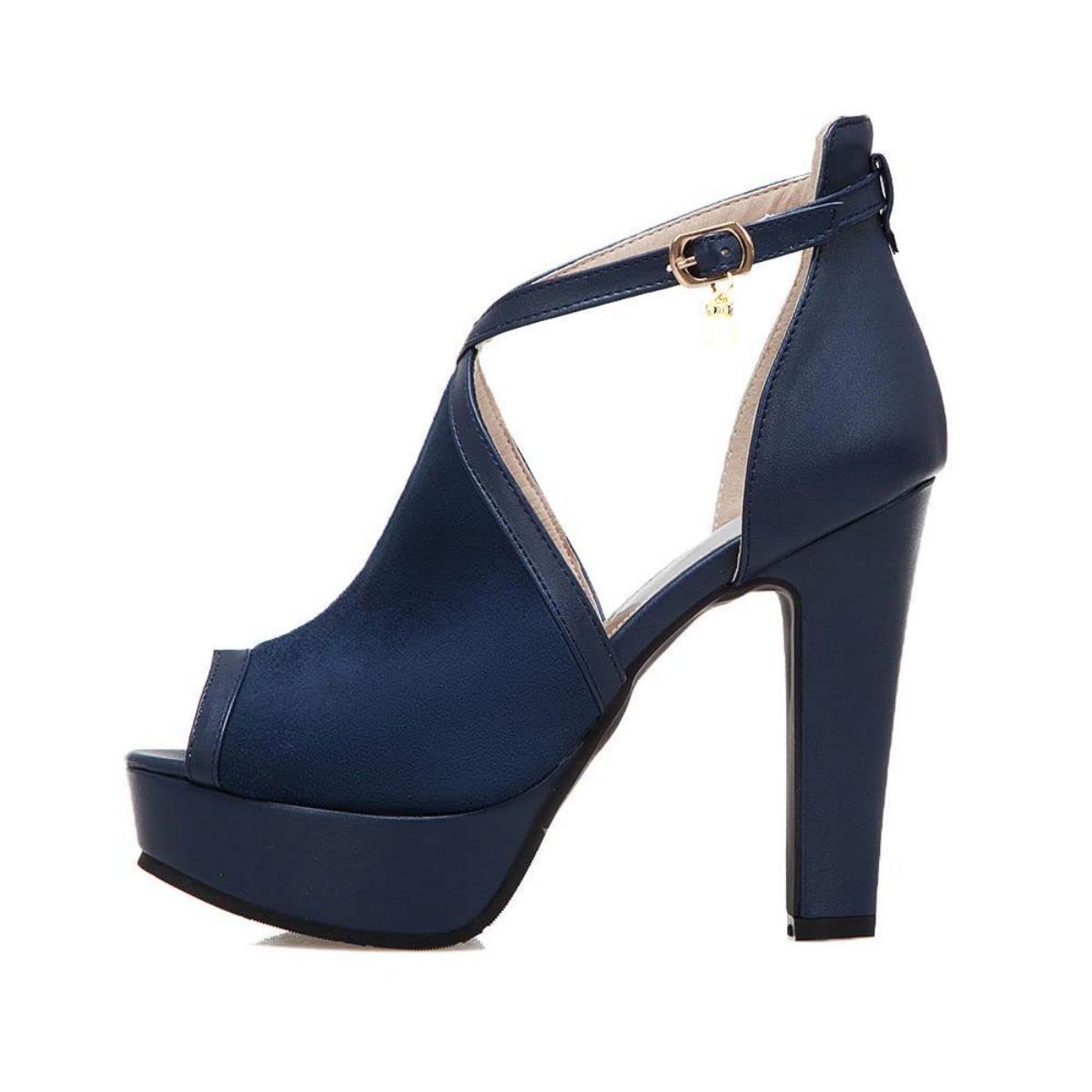 Women's Chunky Platform High Heel Bootie Pumps - Peep Toe Cross Strap Sandals with Buckle for Dancing, Parties, and Night Out