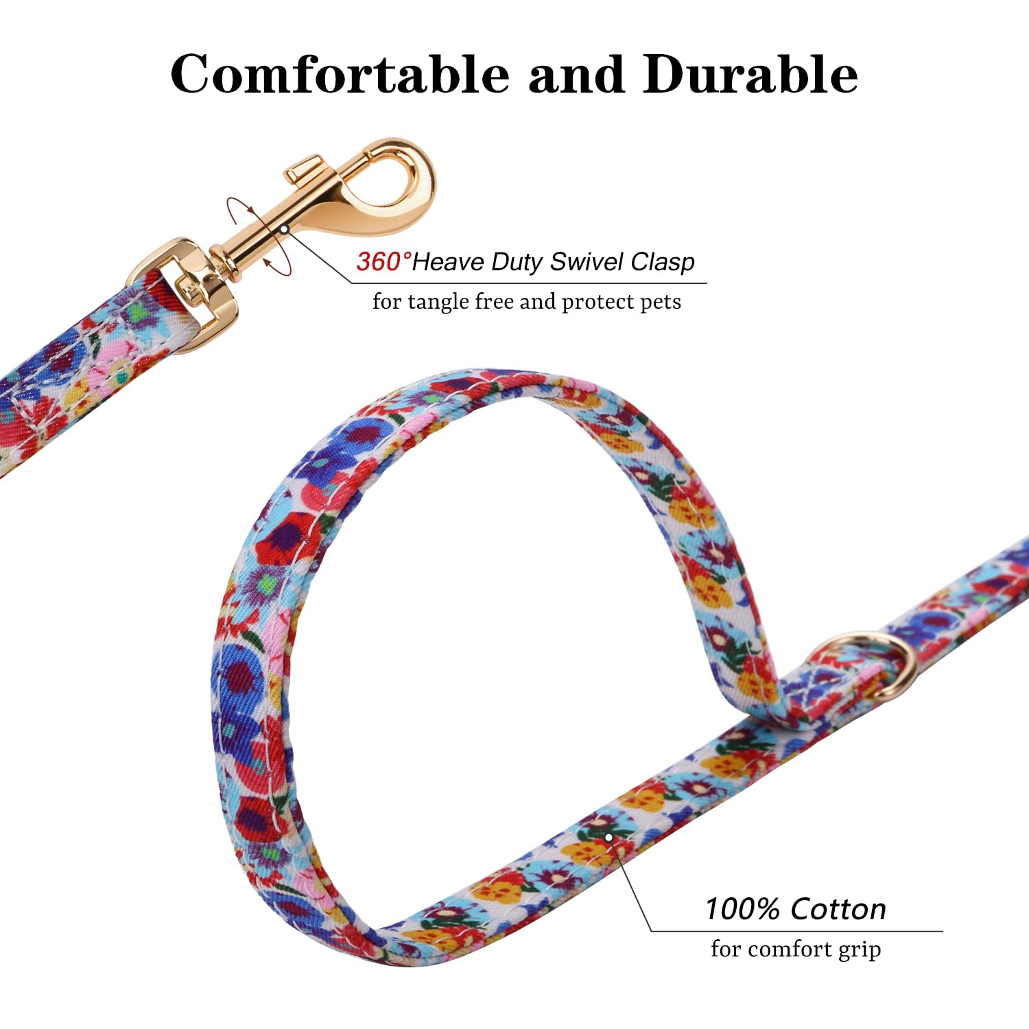 CHEDE No Pull Floral Pattern Dog Harness - Lightweight Adjustable Soft Pet Vest with Leash Set for Small & Medium Dogs - Perfect for Walking, Training & Outdoor Adventures