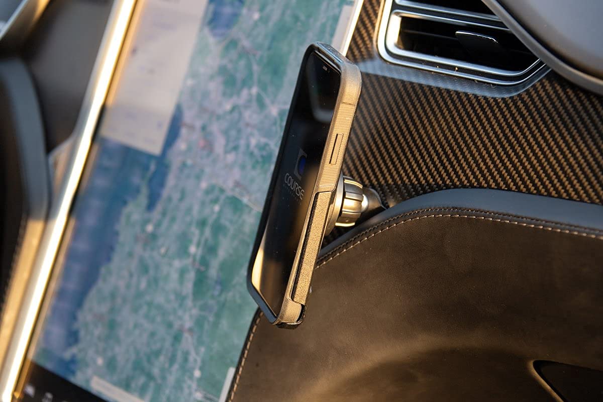 Course Motorsports Tesla Model S (2012-2020) & X (2012+) Phone Mount - Auto Closing Charging Cradle Head - Right Side Tan - Perfect for Hands-Free Navigation & Safe Driving
