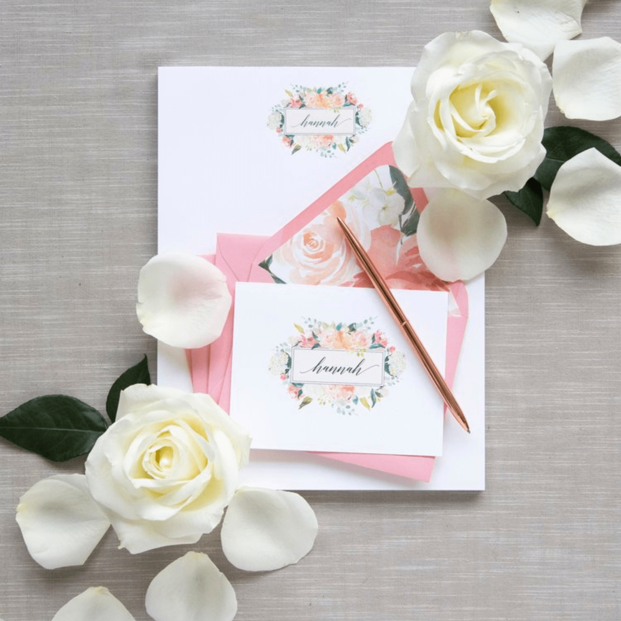 Blossom Bouquet Personalized Folded Notes - Elegant Floral Stationery for Weddings, Thank You Cards & Special Occasions - Perfect Gift Idea (D42 CR16)
