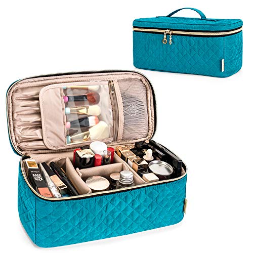 Premium Travel Makeup Brush Organizer Bag with Handle - Holds Up to 8-inch Brushes & Cosmetics Essentials (Large, Teal) - Perfect for Travel, Salon Professionals & Makeup Artists On-The-Go