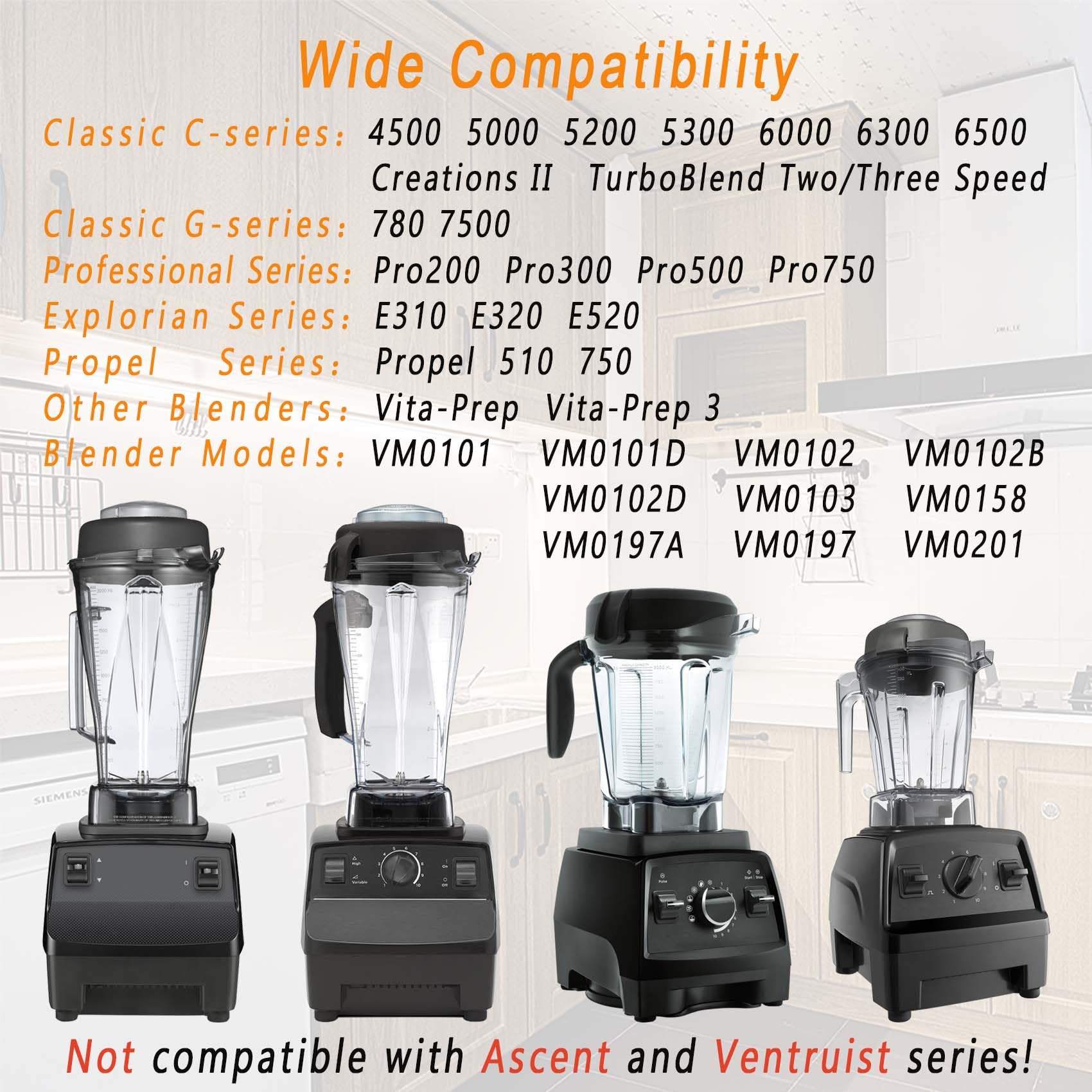 Vitamix Blender 64Oz Replacement Container - Compatible with 5000, 5200, 6300, 6500, 7500, Pro 200, 500, 750, VM0101, VM0102, E310, E320 & Classic/Explorian/Professional/Propel Series - Perfect for Smoothies, Soups, Nut Butters & Food Prep