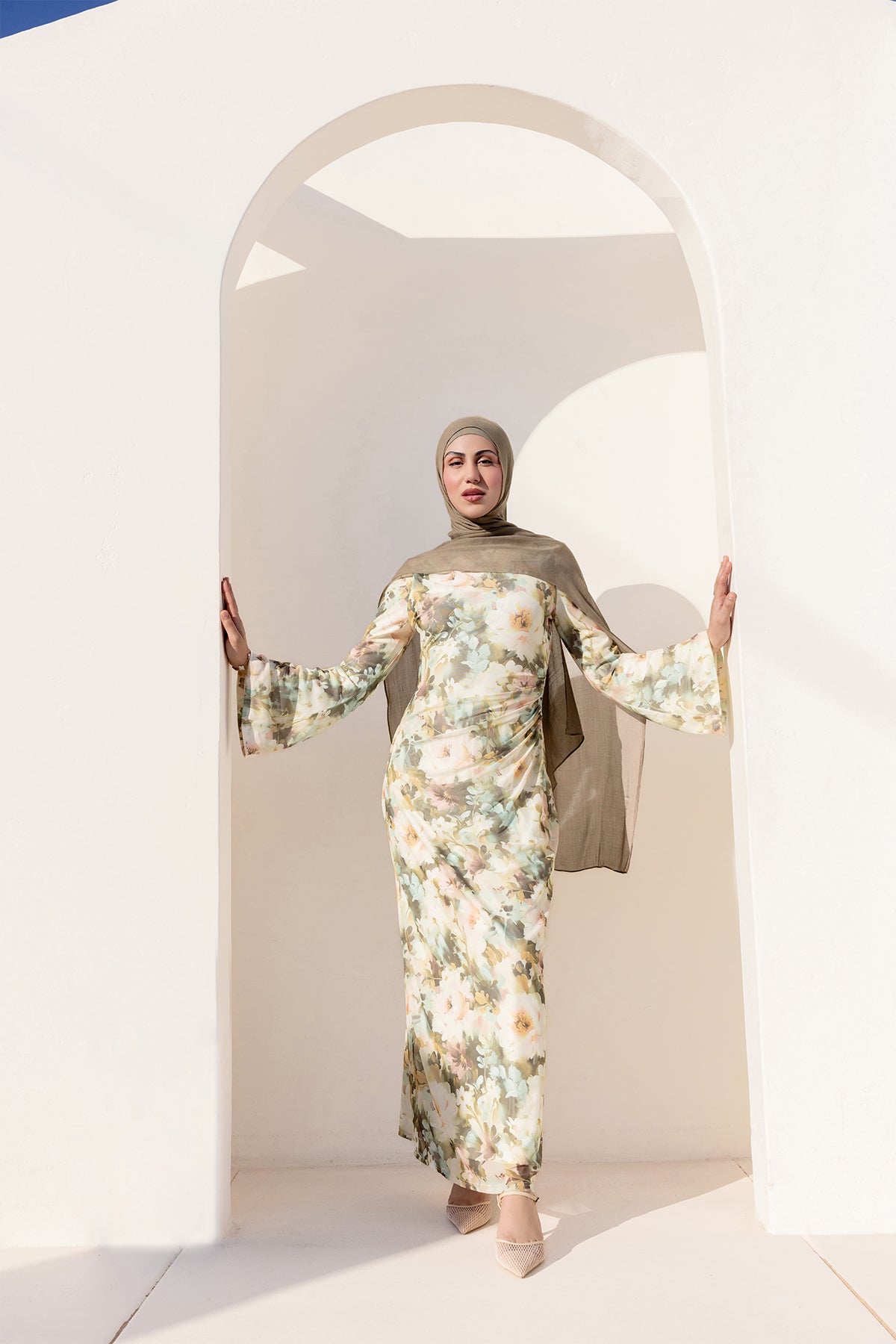 Tatiana Women's Sage Green Satin Maxi Dress with Bell Sleeves - Elegant Formal Gown for Weddings, Parties & Special Occasions