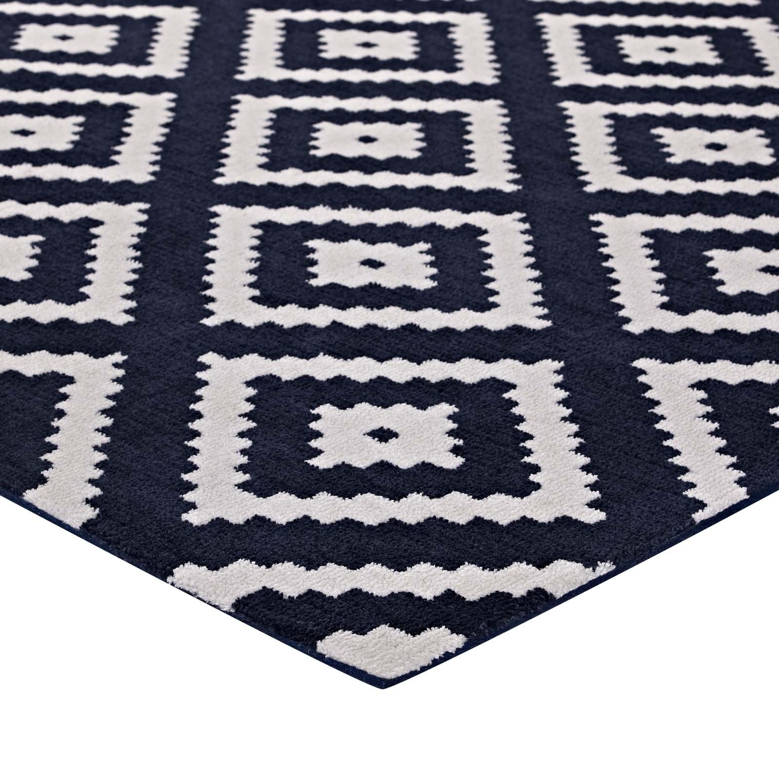 Modern Contemporary Urban Living Room Area Rug - Non-Slip Floor Carpet Runner in Multi Navy Blue Fabric - Perfect for Lounge, Bedroom, and Hallway Decor