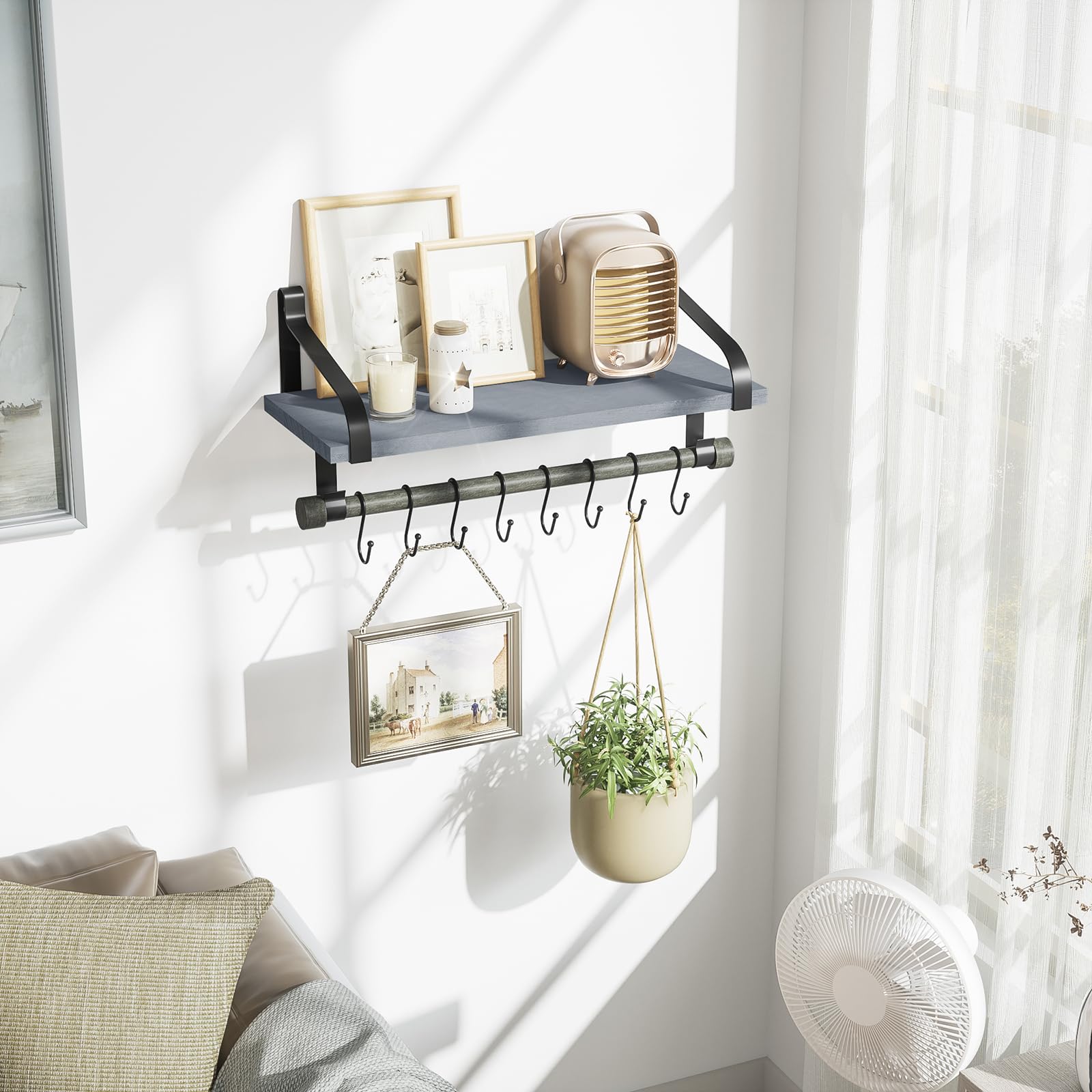 Love-KANKEI Floating Shelves Wall Mounted - Set of 2 Sturdy Wooden Shelves for Home Decor, Bathroom, Kitchen & Living Room Organization
