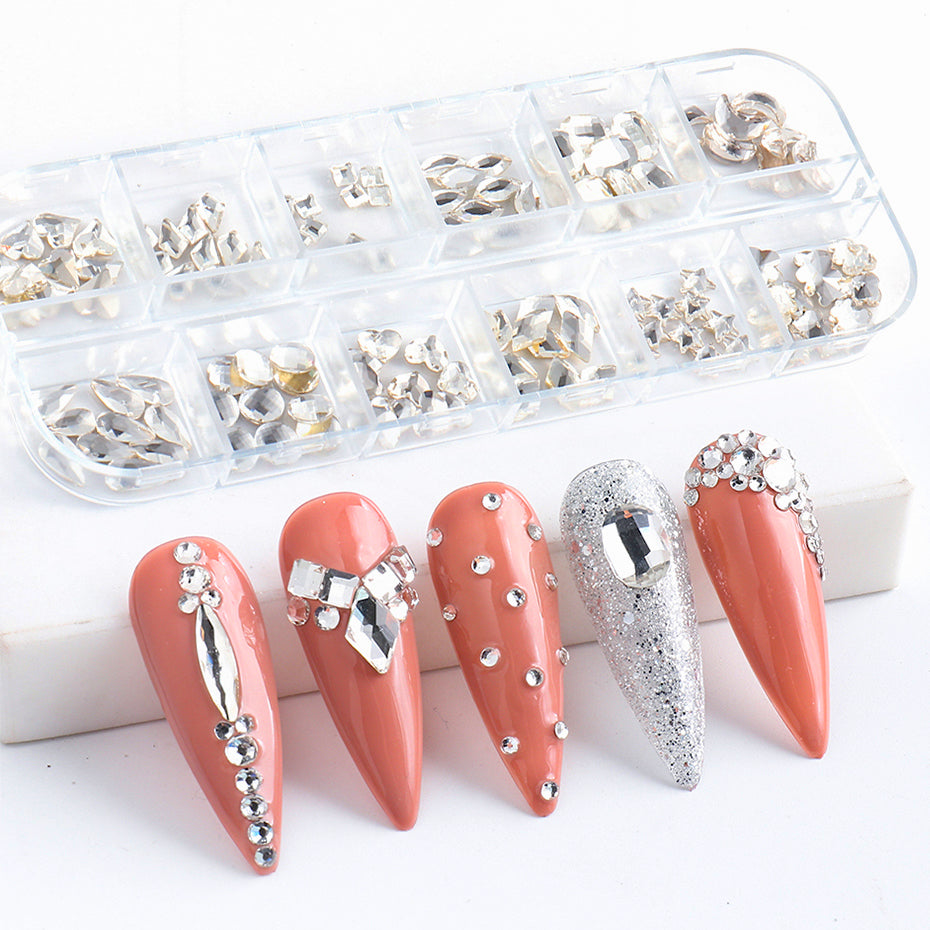 Premium Crystal Mixed Shapes Nail Rhinestones Tray - 1000pcs Assorted Designs for Nail Art, DIY Manicure & Decoration | Perfect for Salons, Home Use & Gift Giving