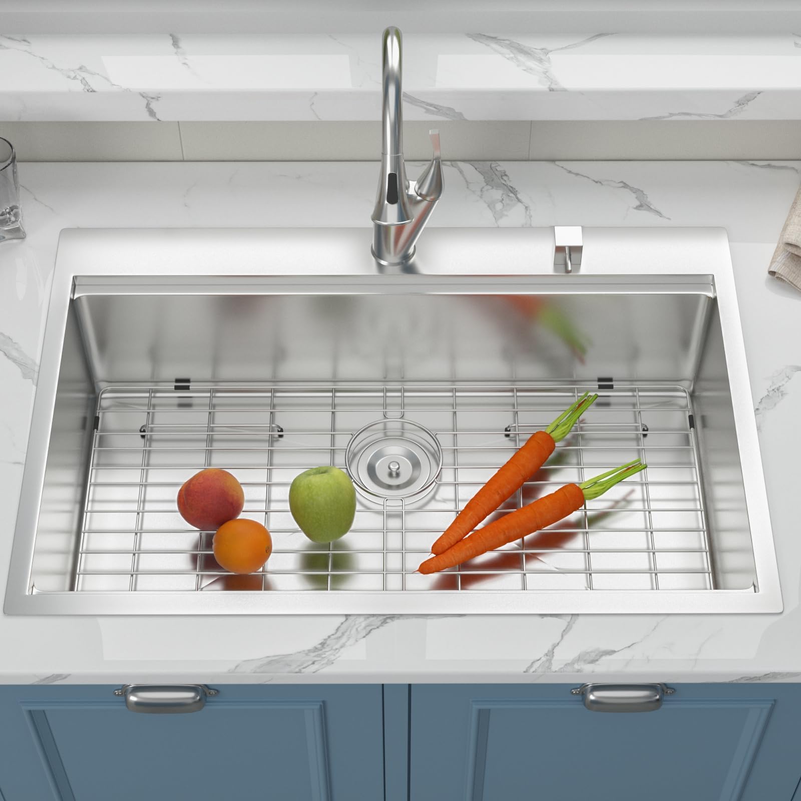 33x22 Inch Drop-In Kitchen Sink - 16 Gauge T304 Stainless Steel Workstation Topmount Single Bowl Sink with R10 Round Corners - Perfect for Modern Kitchens, Renovations & DIY Installations