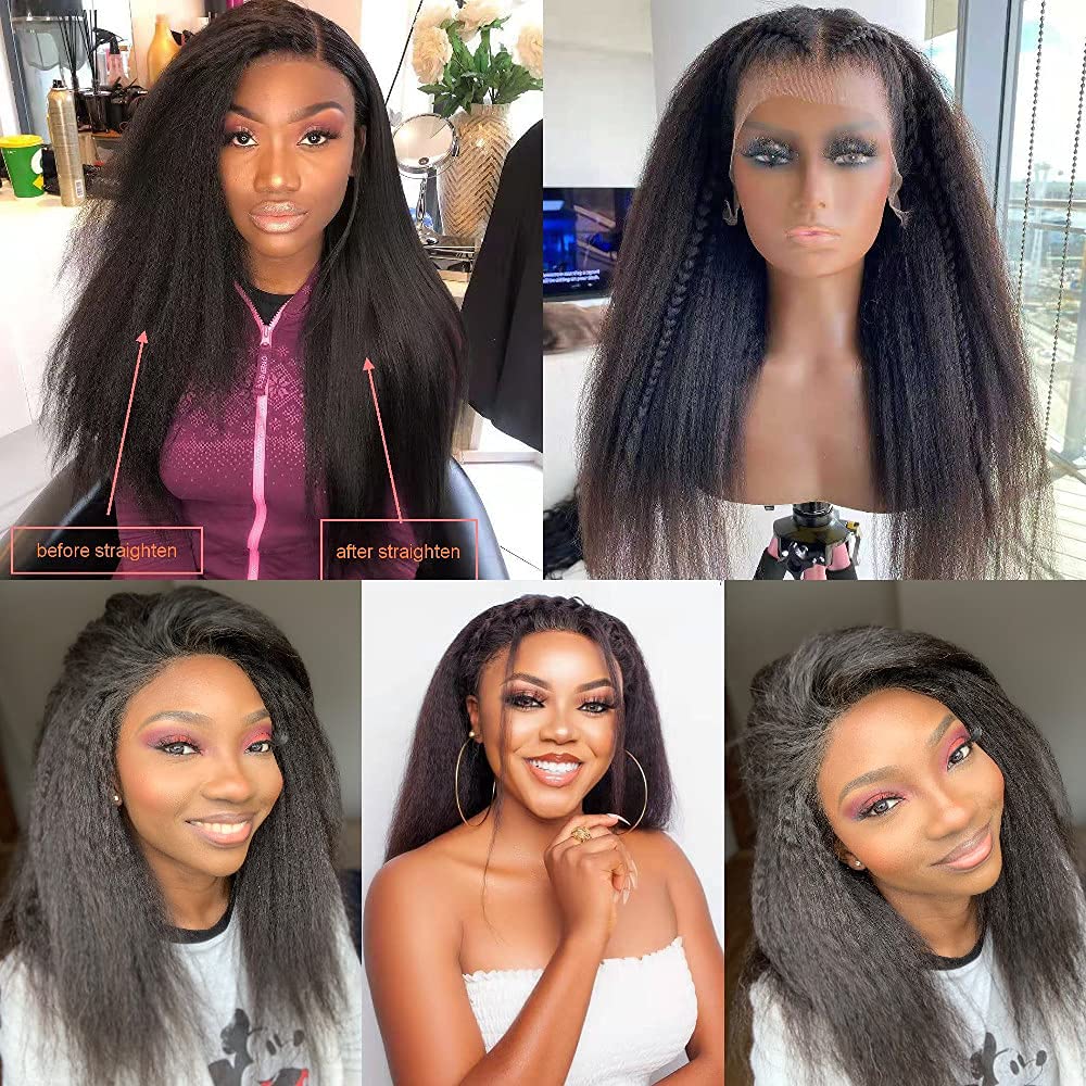 13×4 Transparent Lace Front Human Hair Wig - Kinky Straight Italian Yaki for Black Women | Pre-Plucked Bleached Knots, Glueless Baby Hair, 14 Inch | Perfect for Daily Wear, Parties & Special Occasions