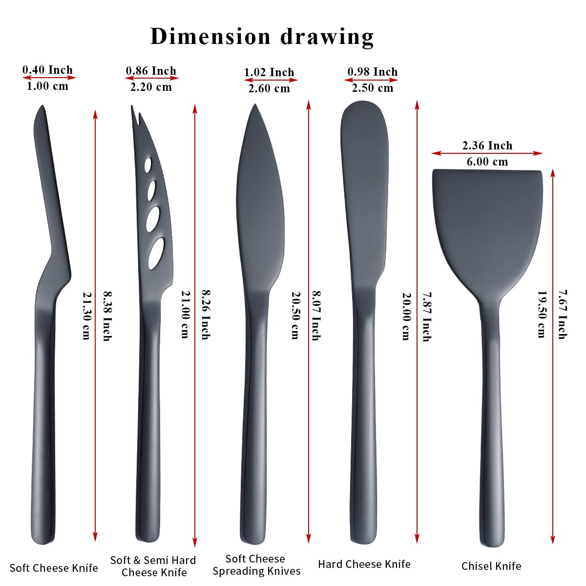 Premium 5-Piece Black Titanium Cheese Knife Set - Ergonomic Design for Comfortable Grip, Perfect for Hard & Soft Cheeses, Butter Spreader - Ideal for Charcuterie Boards, Wine Pairings & Dinner Parties