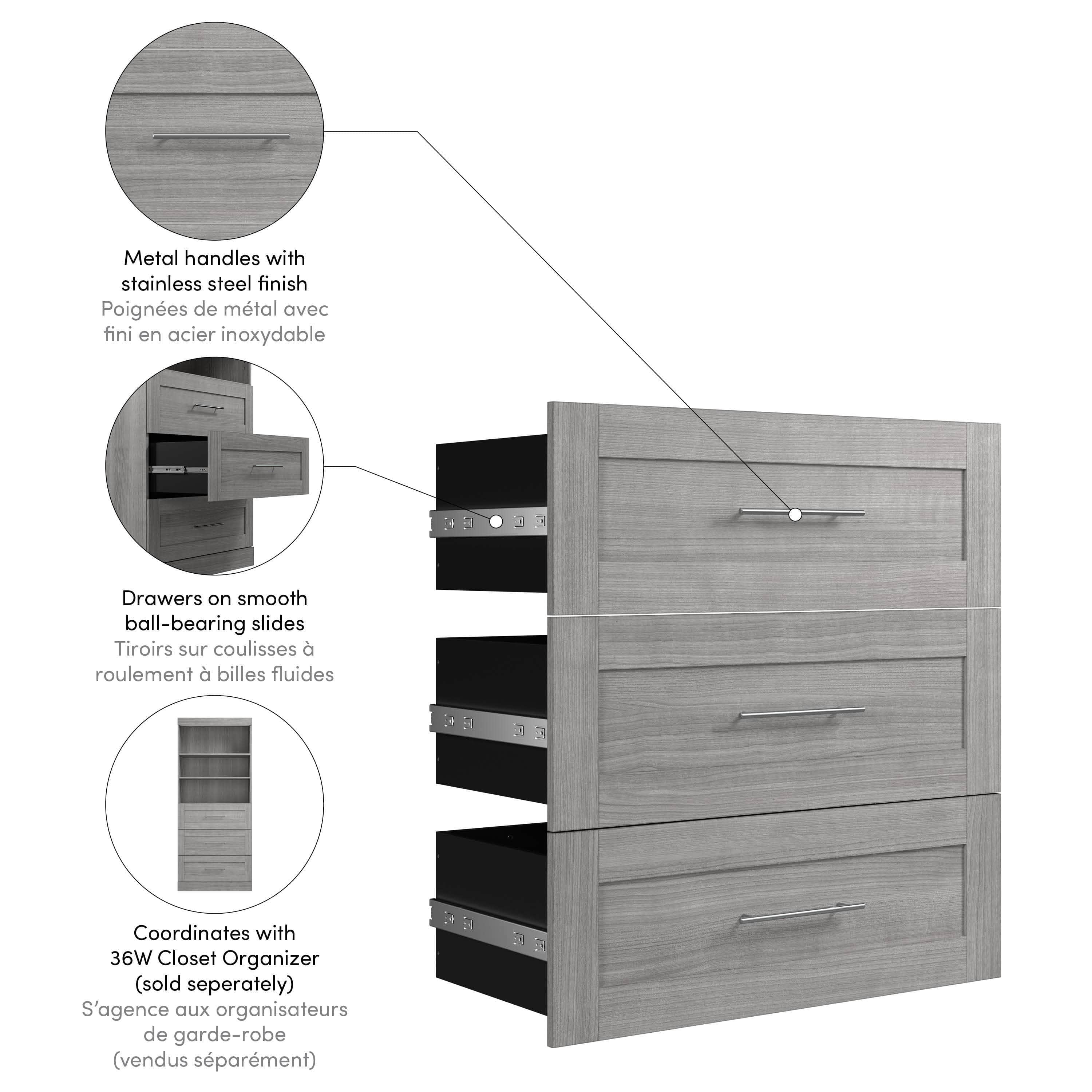 3-Drawer Storage Set for PUR 36W Closet Organizer - 6 Color Options | Perfect for Bedroom, Closet & Office Organization