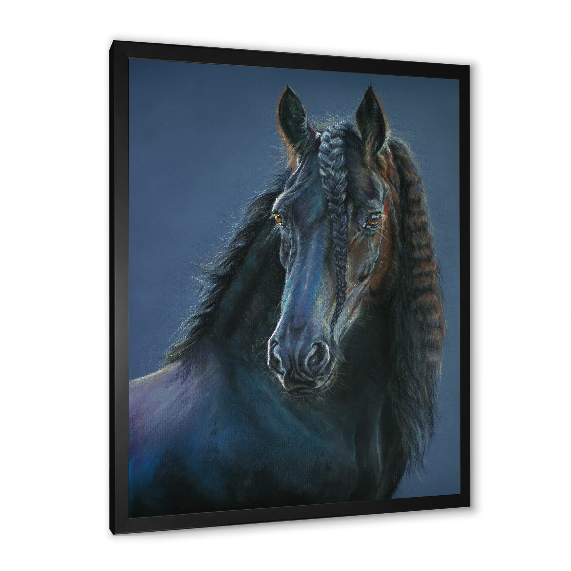Frisian Horse Portrait Farmhouse Framed Wall Art - Elegant Equestrian Home Decor for Living Room, Bedroom & Office