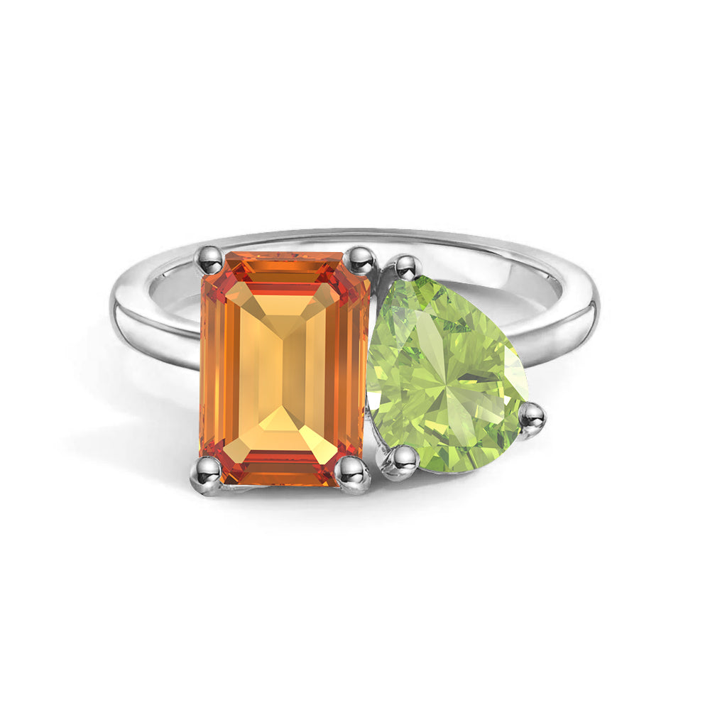 Personalized Citrine Toi et Moi Anniversary Ring - Custom Birthstone Jewelry for Couples, Gift for Her, Wedding Band, Romantic Present for Valentine's Day or Anniversary