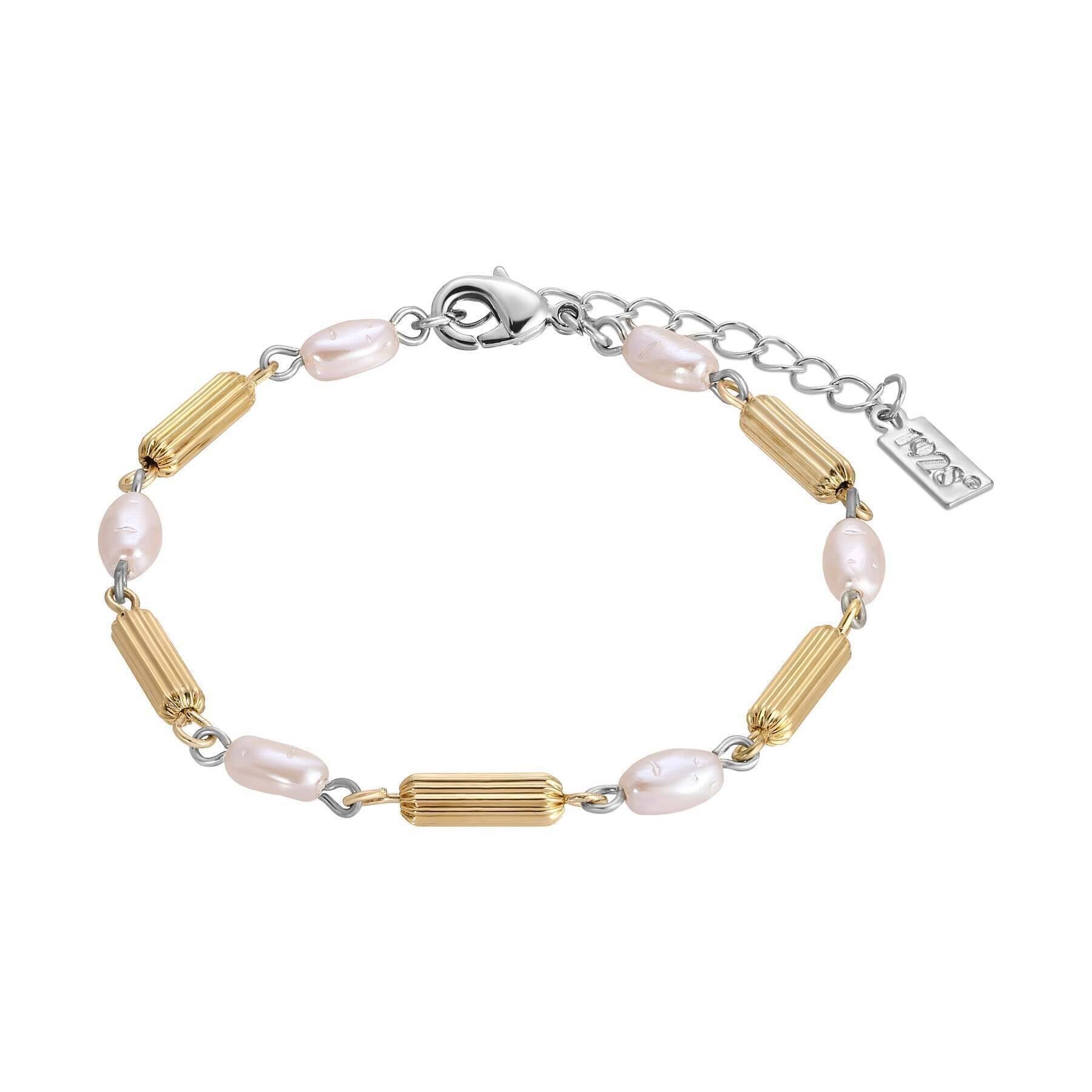 Vintage 1928 Faux Pearl & Gold Tone Beaded Link Bracelet with 7