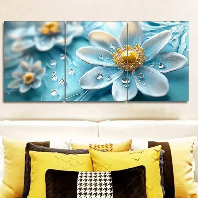 3-Piece Turquoise Glass Flowers Wall Art Set - Framed Canvas 50x70cm (20x28in) - High Quality Print - 100% Australian Made - Ready to Hang - Perfect for Living Room, Bedroom & Office Decor