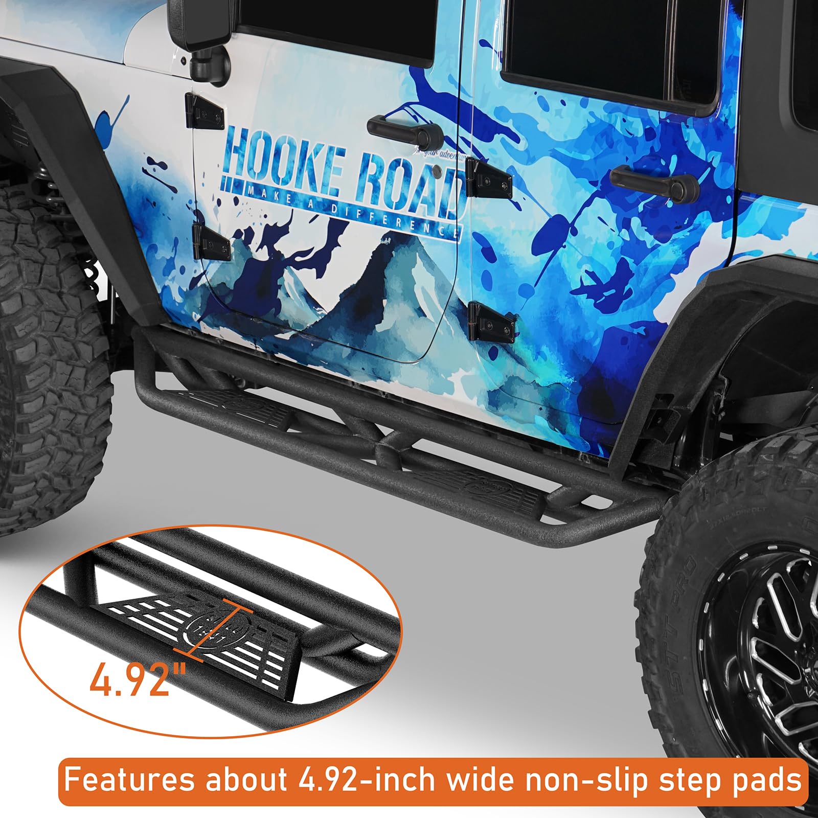 Hooke Road Wrangler JK Drop Side Steps Nerf Bars Running Boards for Jeep Wrangler JK Unlimited 4 Door 2007-2018 - Heavy Duty Off-Road Protection & Easy Entry/Exit for Adventure & Daily Driving